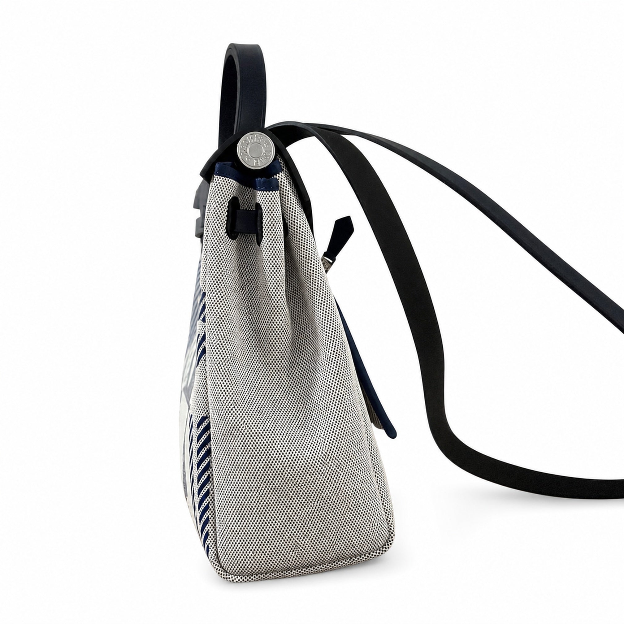 Hermès Herbag Zip 31 Écru Toile H Bleu Marine Equus Print / Bleu Marine Vache Hunter Leather Palladium Hardware