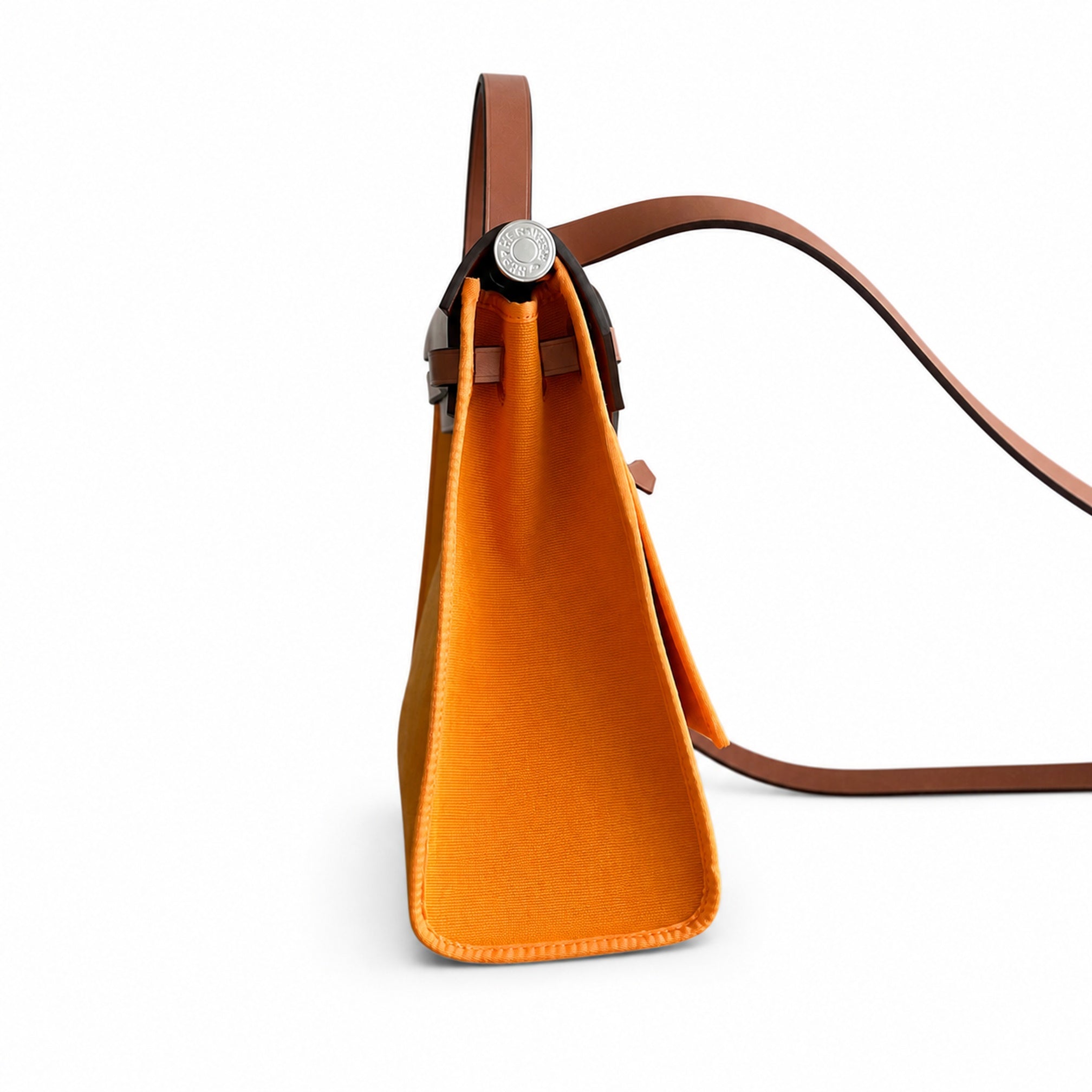 Hermès Herbag Zip 31 Orange Canvas & Caramel Calf Leather Palladium Hardware