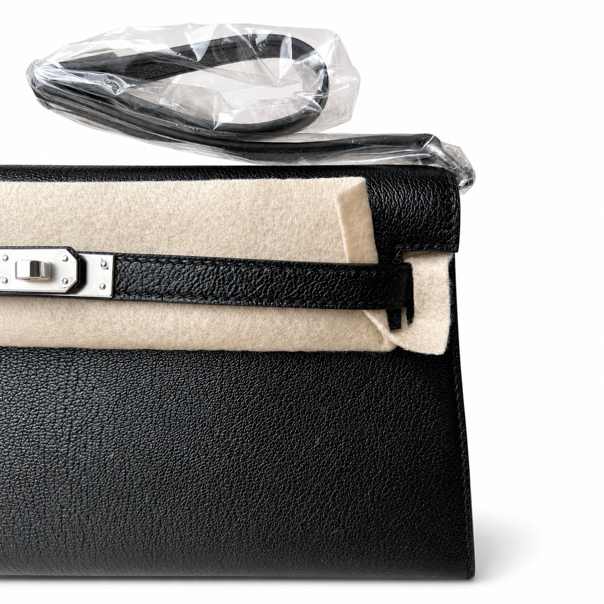Hermès Kelly Shoulder Noir & Craie Two-Tone Epsom Palladium Hardware