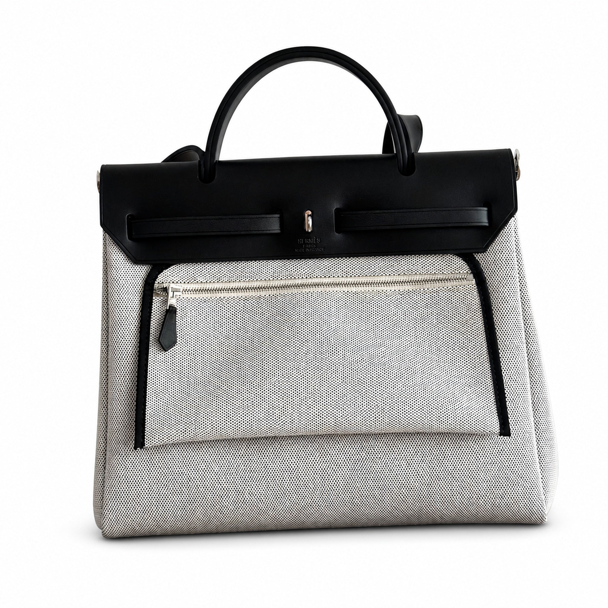 Hermès Herbag Zip 31 Écru Toile H Noir Pegasus Print / Noir Vache Hunter Leather Palladium Hardware