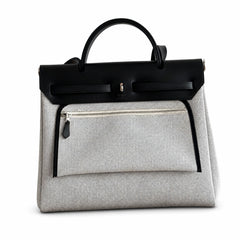 Hermès Herbag Zip 31 Écru Toile H Noir Pegasus Print / Noir Vache Hunter Leather Palladium Hardware