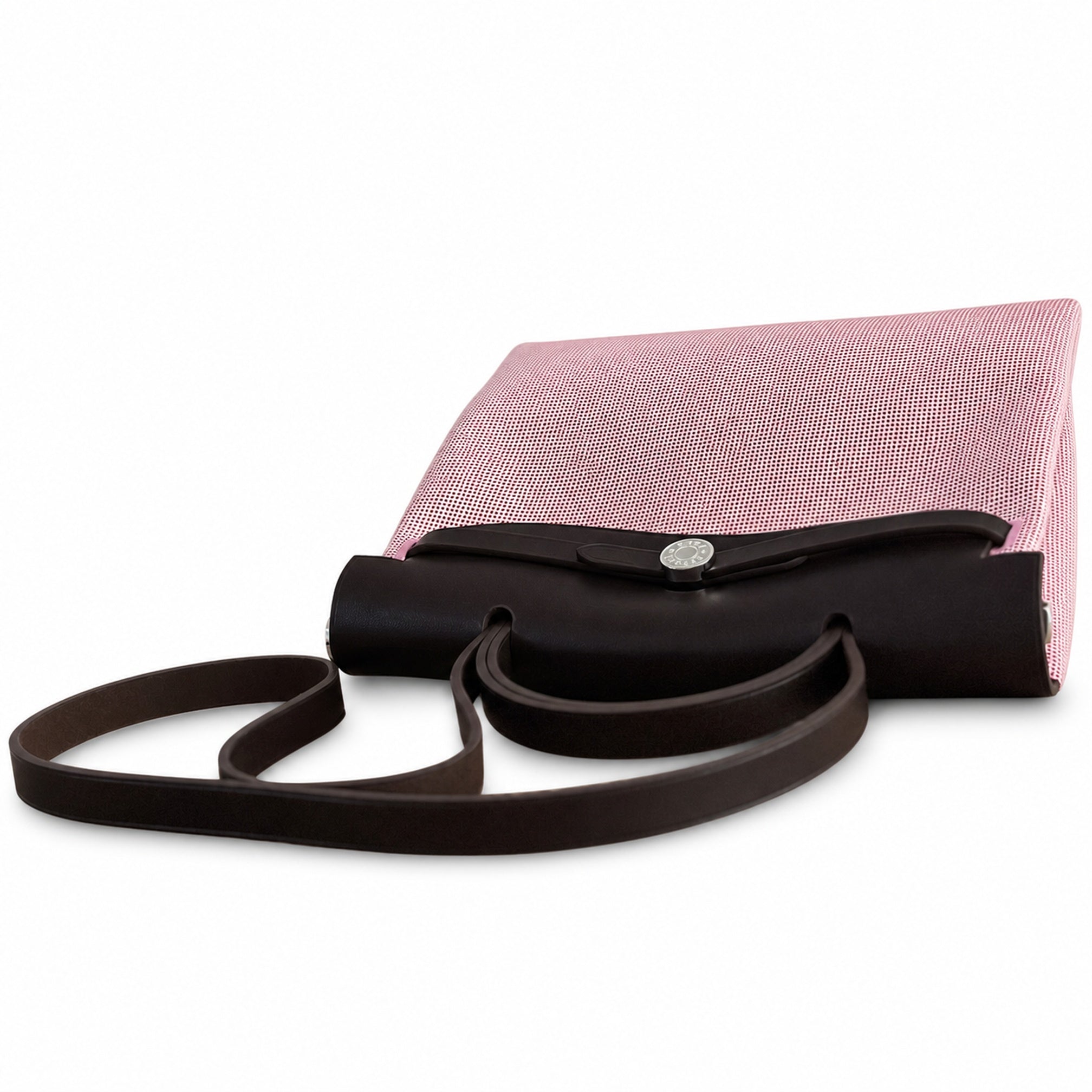 Hermès Herbag Zip 31 Rose Sakura Mini Grid Toile H / Noir Vache Hunter Leather Palladium Hardware