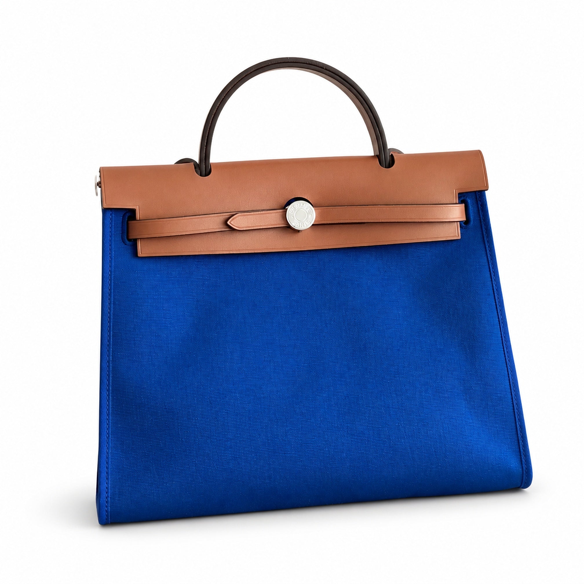 Hermès Herbag Zip 31 Bleu Royal Toile H / Fauve Vache Hunter Leather Palladium Hardware