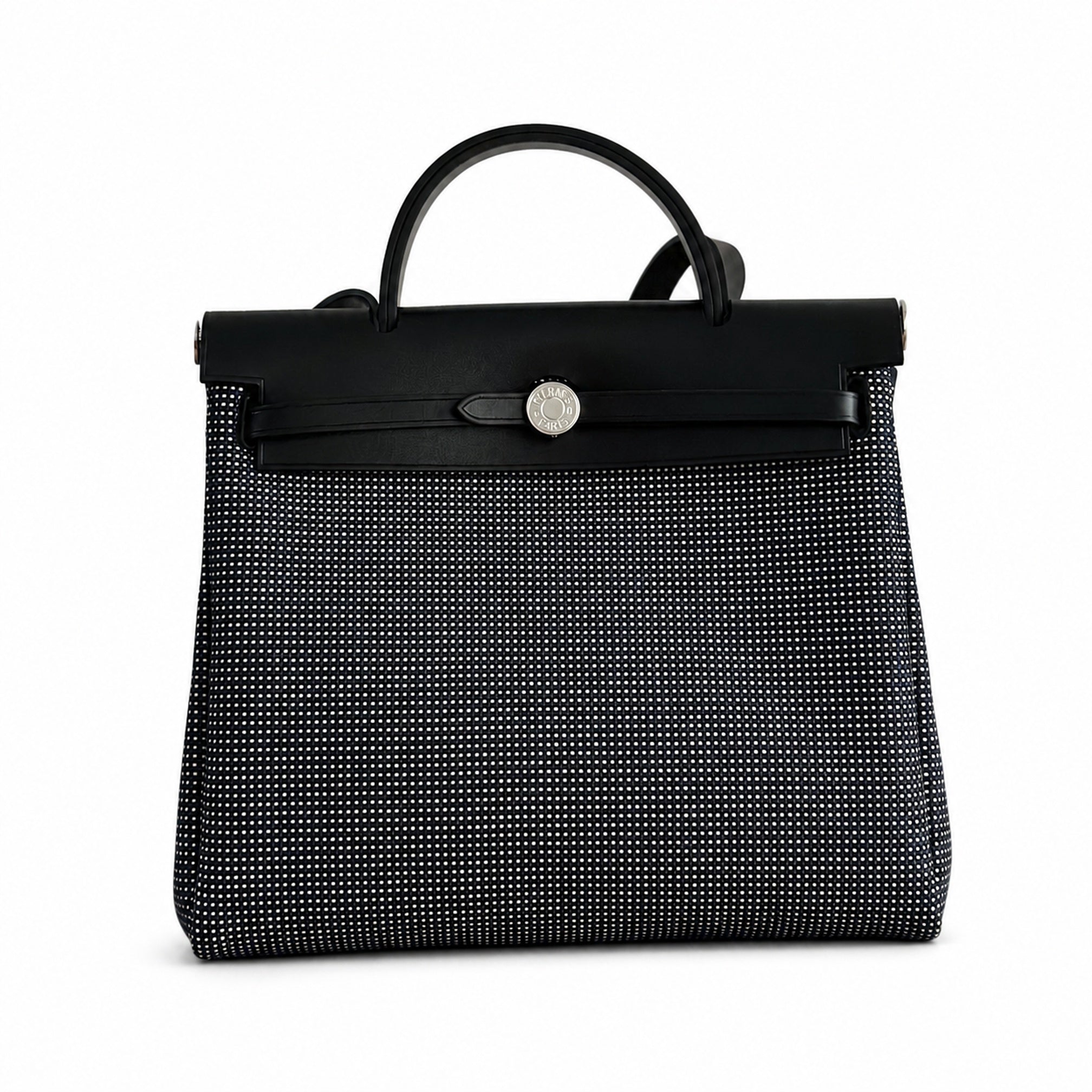 Hermès Herbag Zip 31 Noir Mini Grid Toile H / Noir Vache Hunter Leather Palladium Hardware