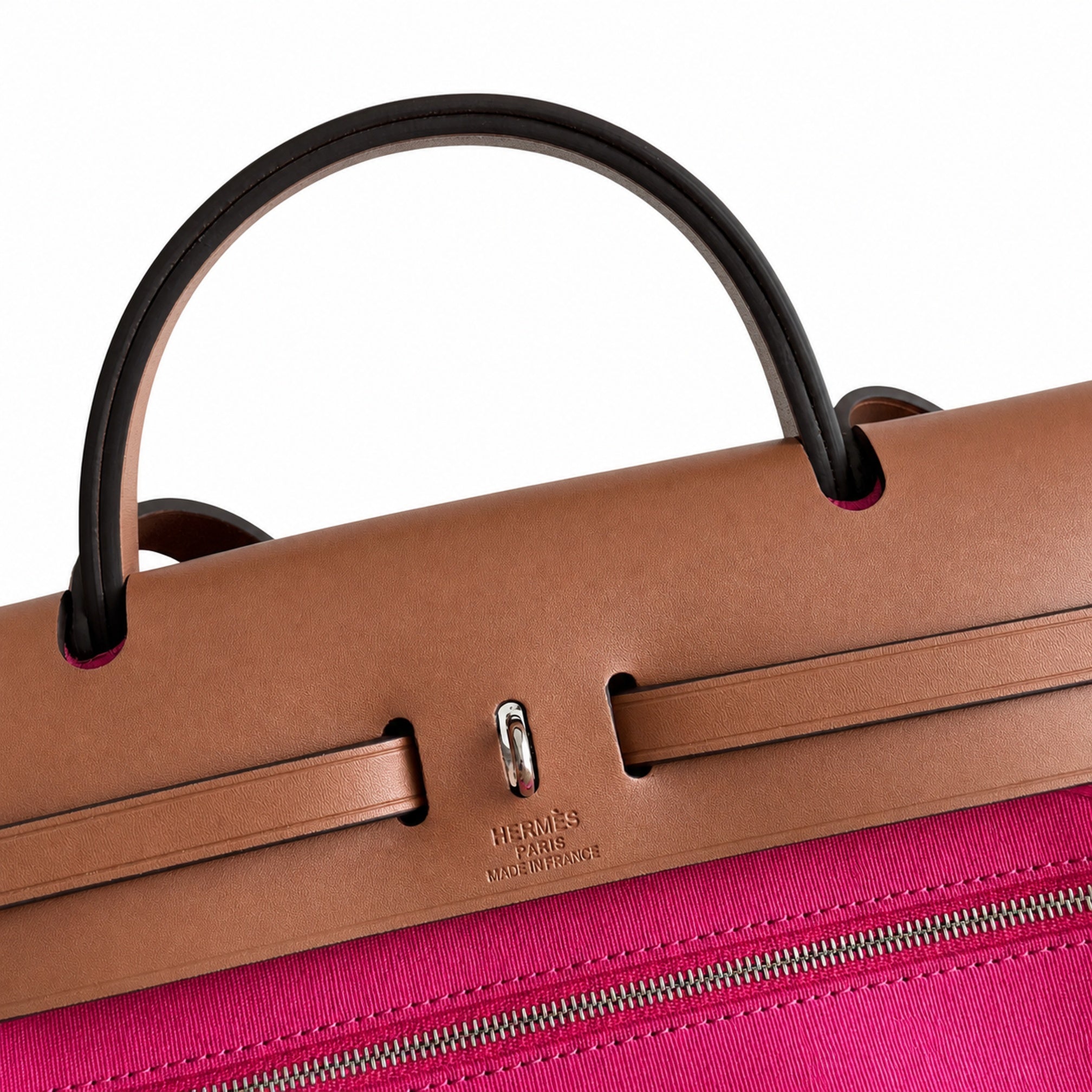 Hermès Herbag 31 Fuchsia Canvas & Caramel Calf Leather Palladium Hardware
