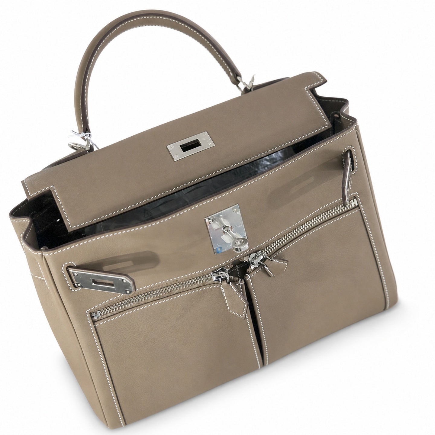 Hermès Kelly Lakis 32 Etoupe Swift Calf Leather Palladium Hardware