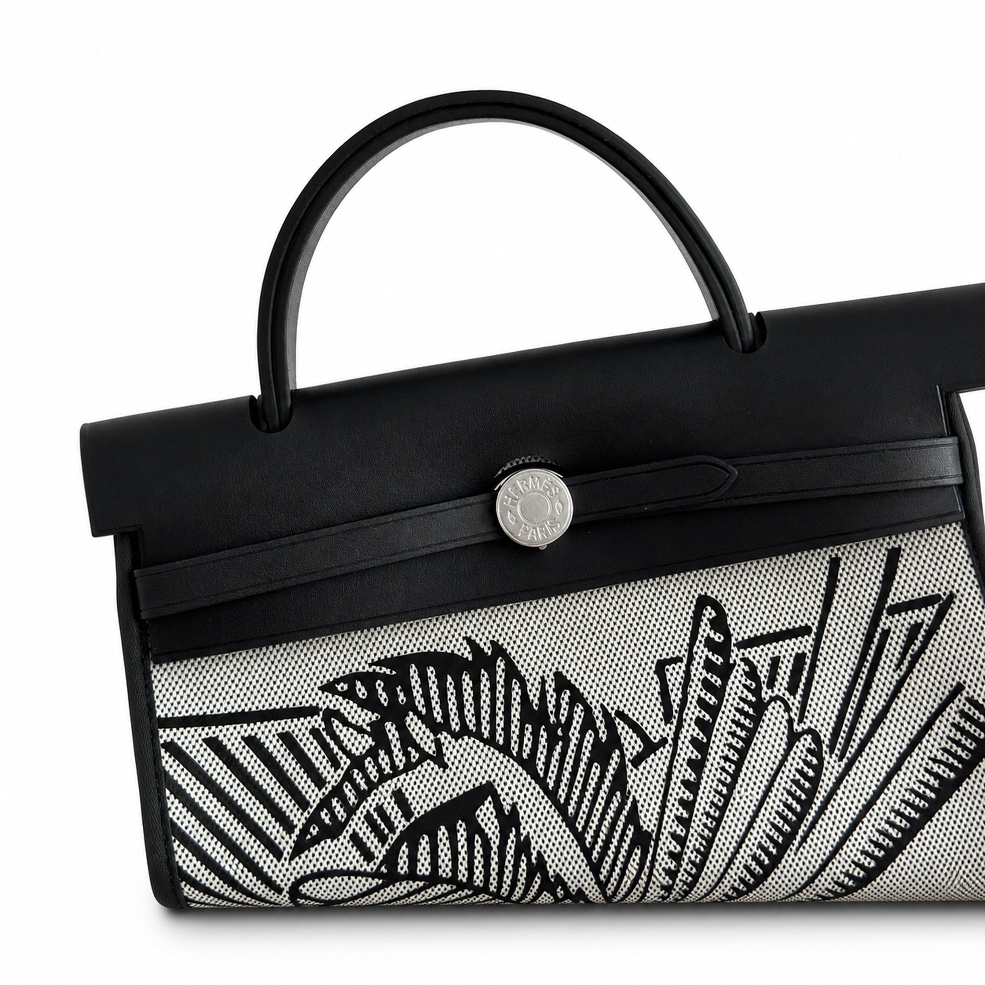 Hermès Herbag Zip 31 Écru Toile H Noir Pegasus Print / Noir Vache Hunter Leather Palladium Hardware