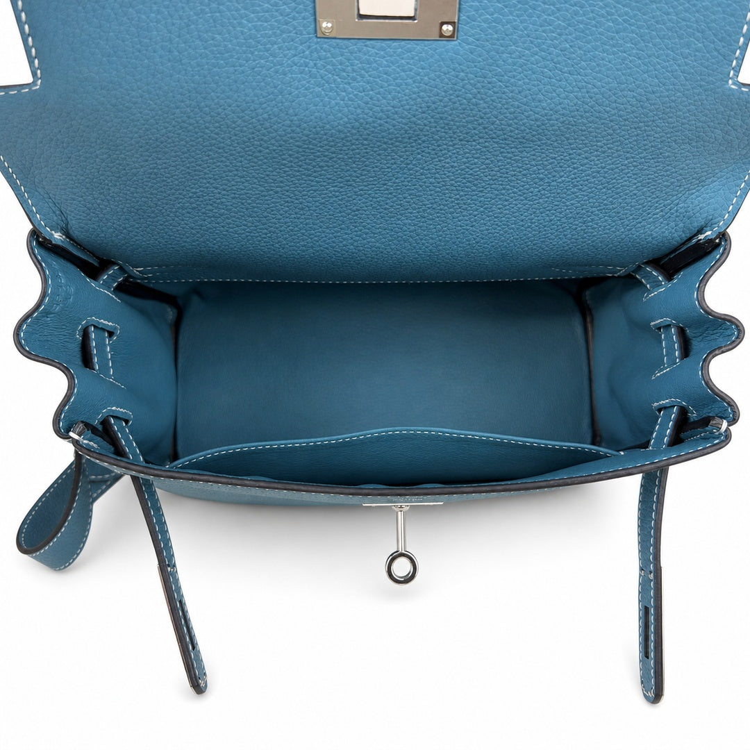 Kelly Messenger PM 27 Veau Togo, Bleu Jean, Palladium Hardware