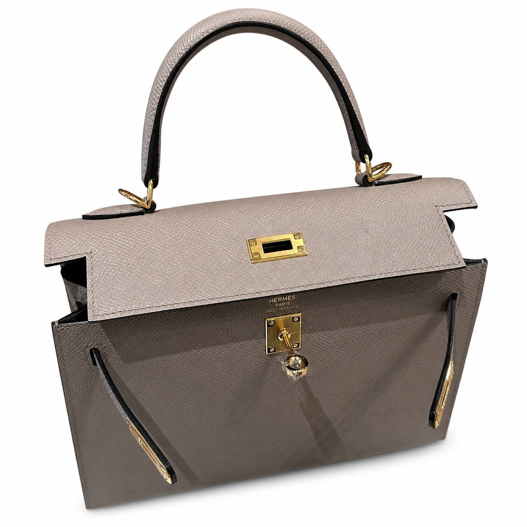 Hermès Kelly Sellier 25 Gris Asphalte Epsom Calf Leather Gold Hardware