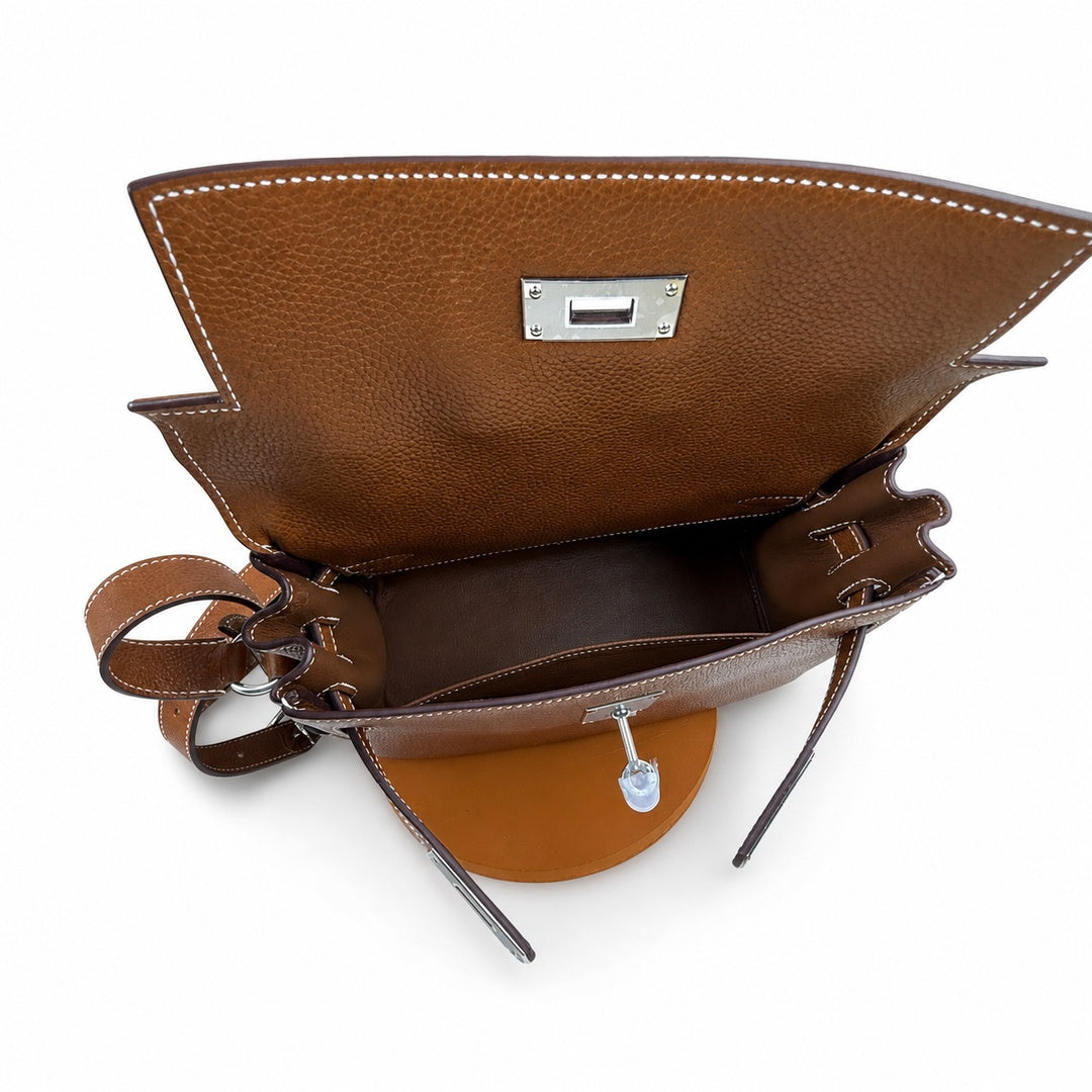 Kelly Messenger PM 27 Veau Togo, Cognac, Gold Hardware