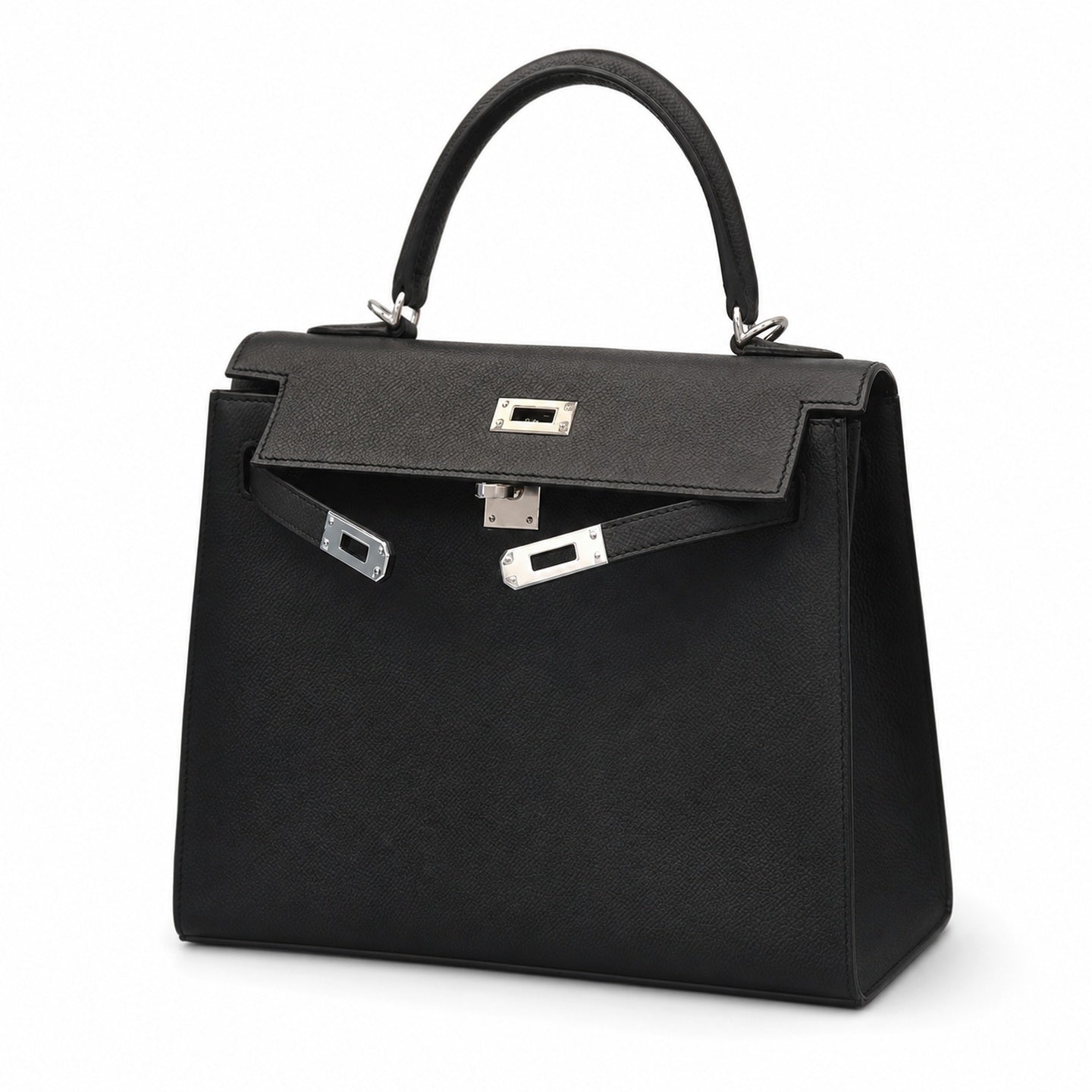 Hermès Kelly Sellier 25 Noir Epsom Calf Leather Palladium Hardware