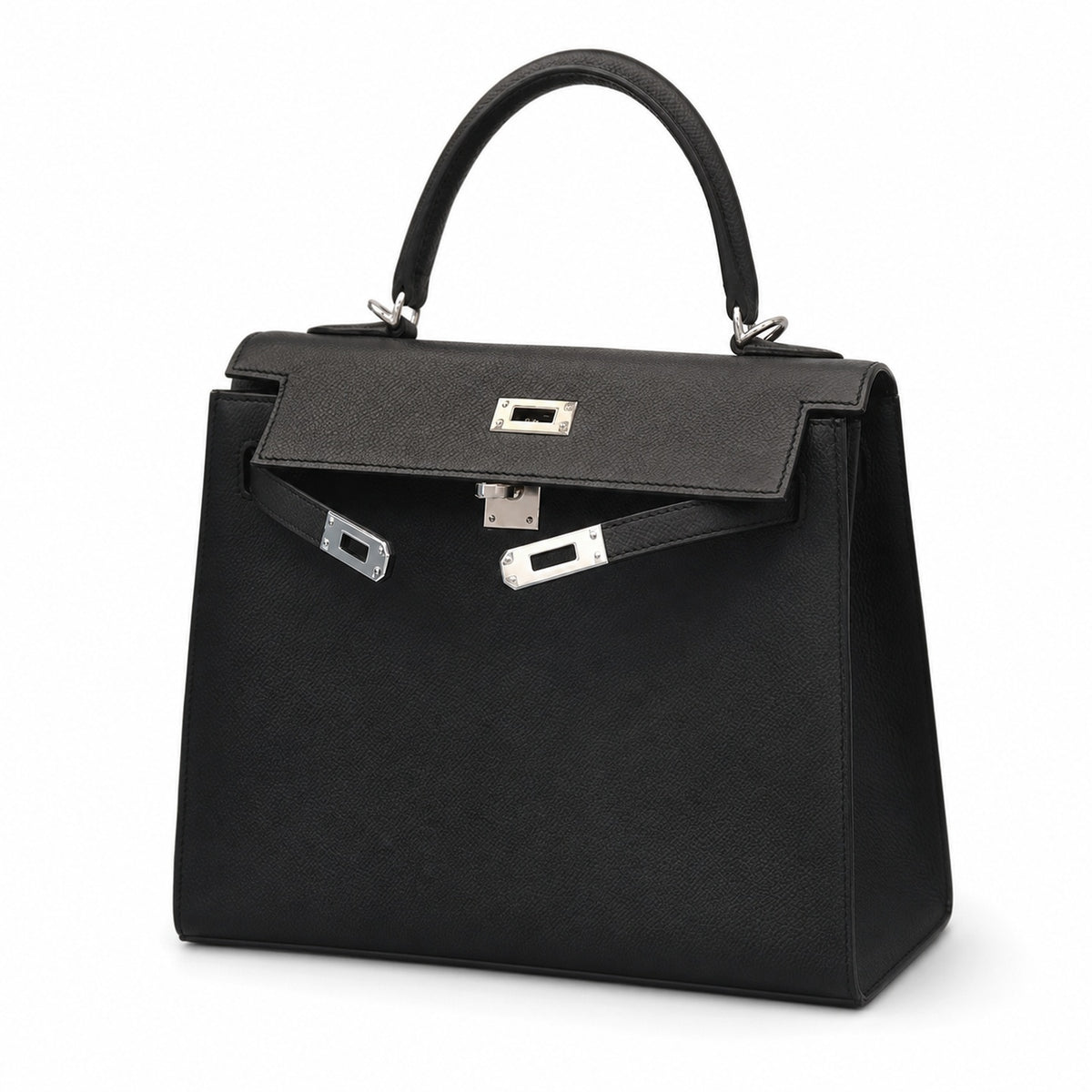 Hermès Kelly Sellier 25 Noir Epsom Calf Leather Palladium Hardware
