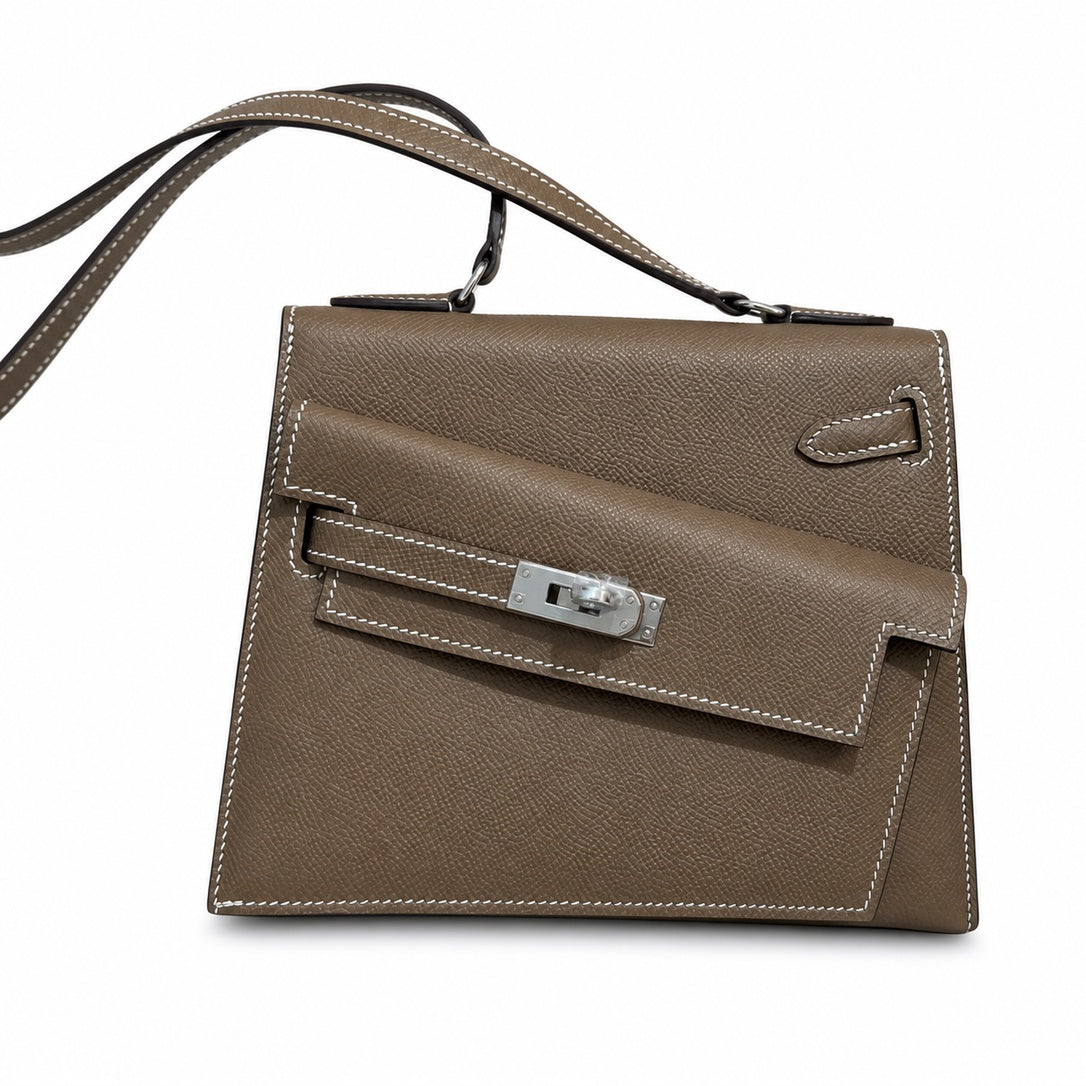 Hermès Kelly En Désordre 20cm Etoupe Epsom Calf Leather Palladium Hardware