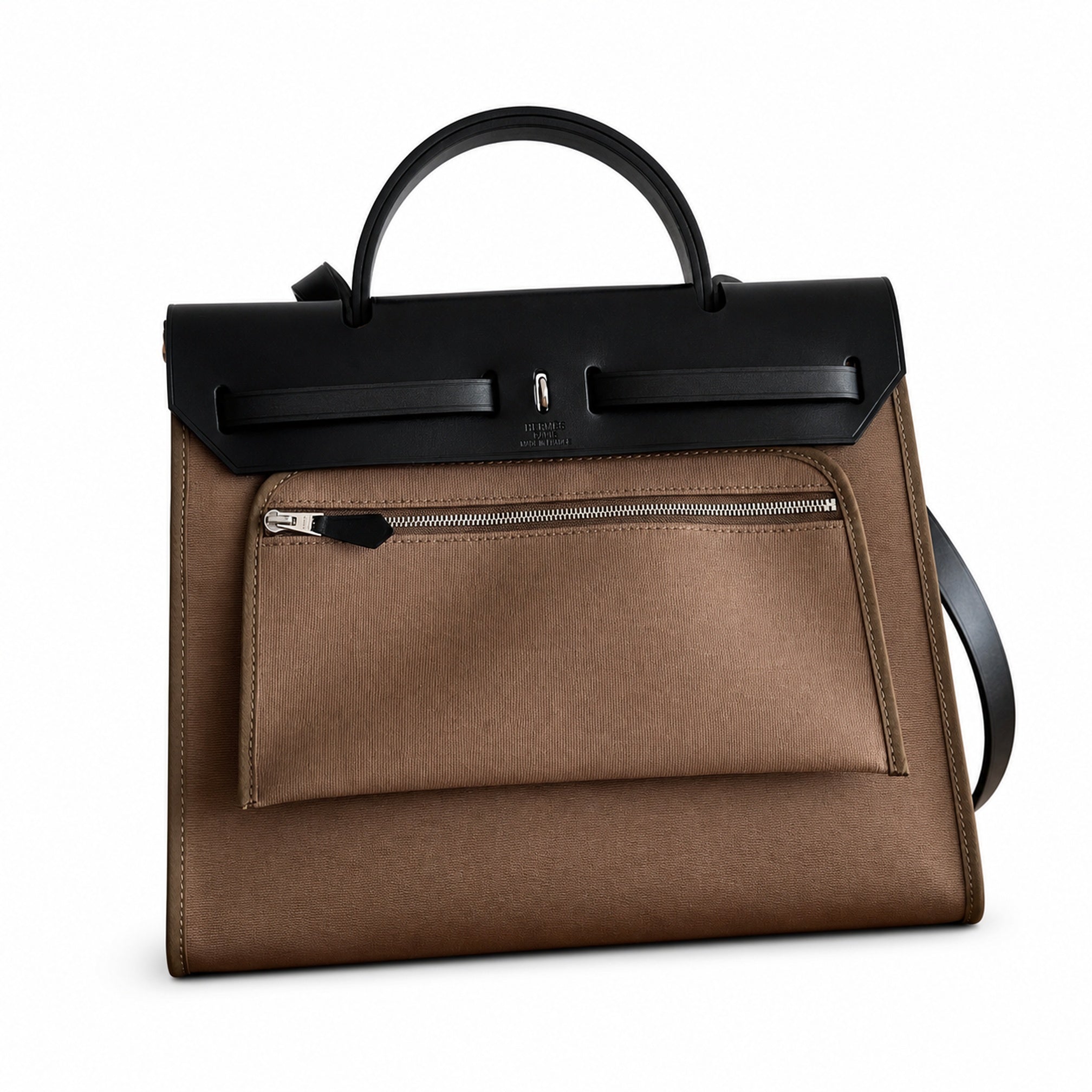 Hermès Herbag Zip 31 Berline PM Etoupe Toile H / Ebene Vache Calf Leather Palladium Hardware