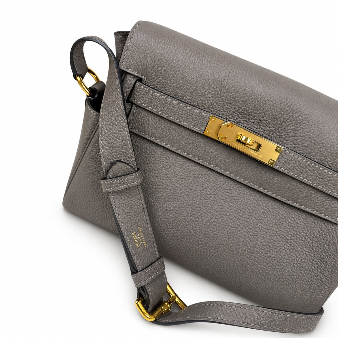 Kelly Messenger PM 27 Veau Togo, Gris Étain, Gold Hardware