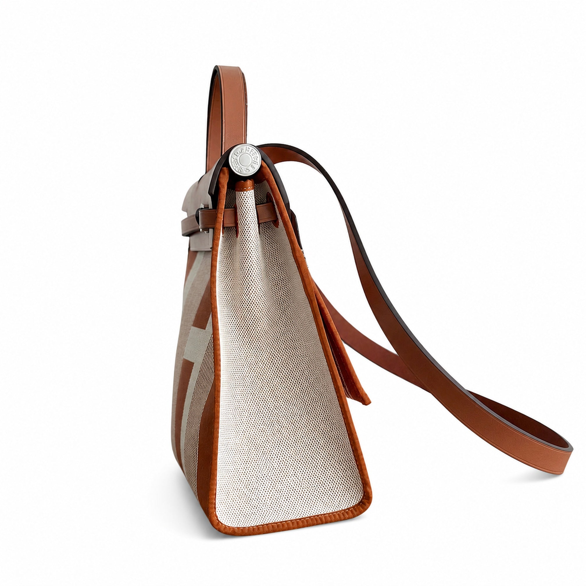 Hermès Herbag Zip 31 Vache Hunter / Toile H Vibration Fauve / Ecru-Beige