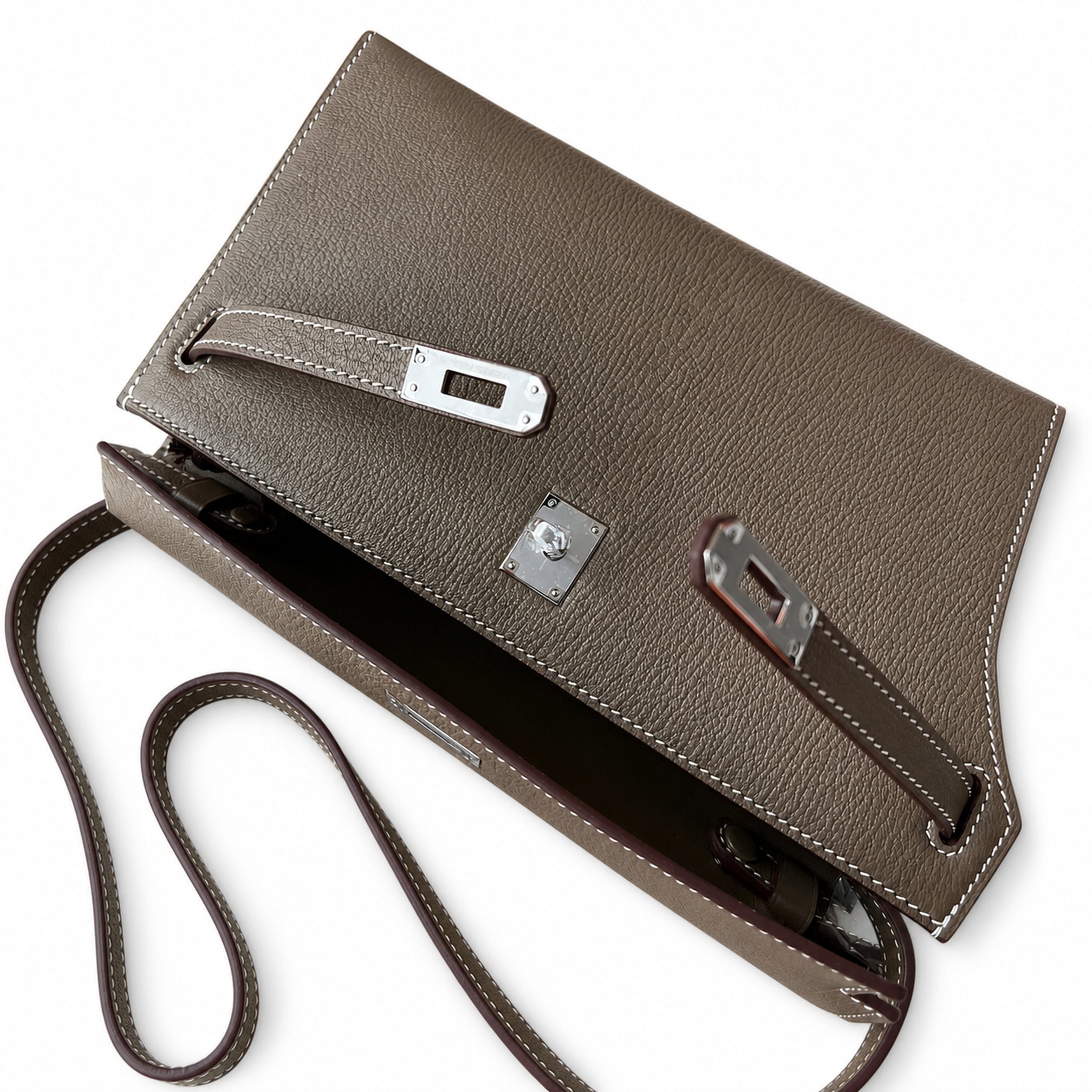 Hermès Kelly Shoulder Two-Tone Etoupe & Craie Epsom Palladium Hardware