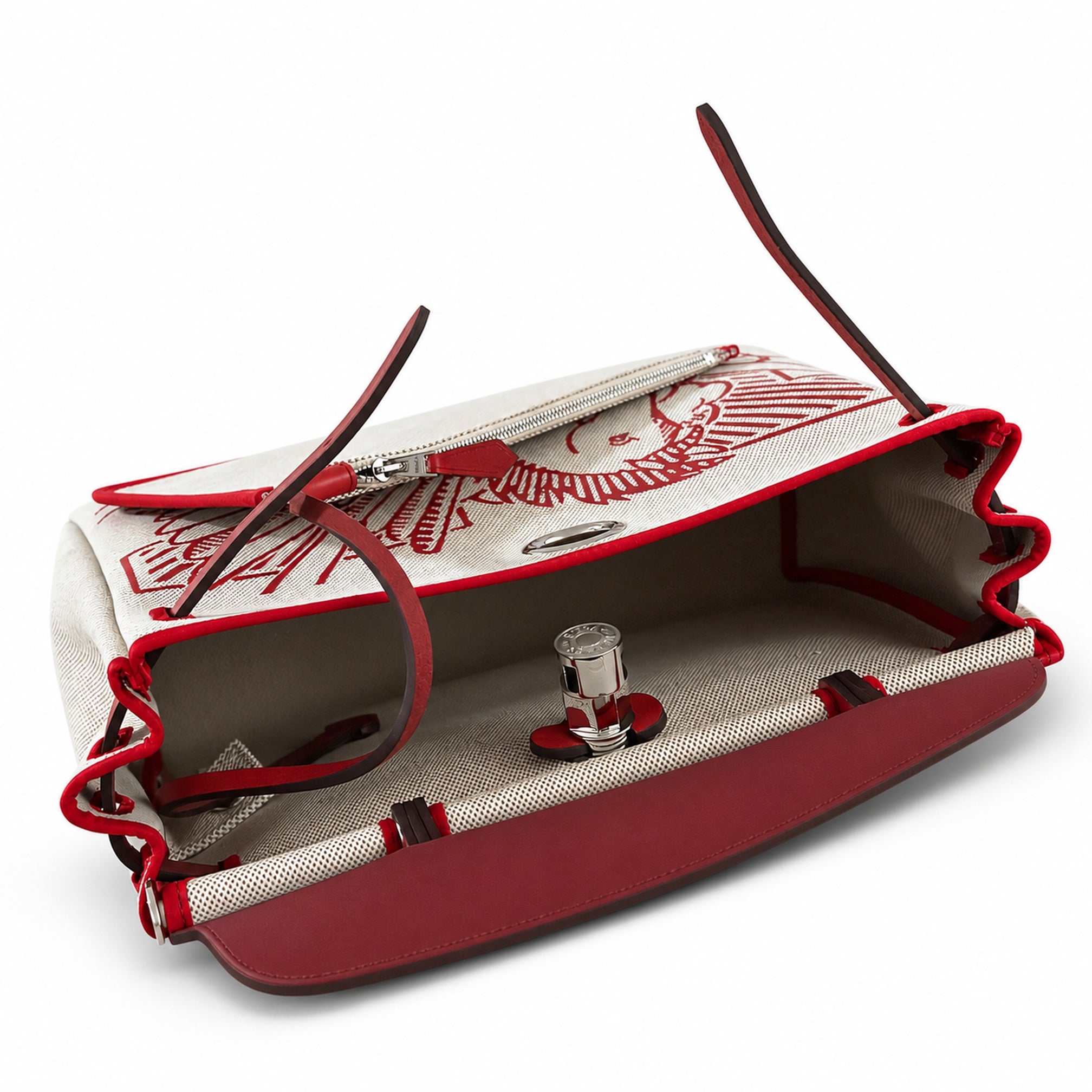 Hermès Herbag Zip 31 Écru Toile H Rouge Pegasus Print / Rouge Epsom Calf Leather Palladium Hardware