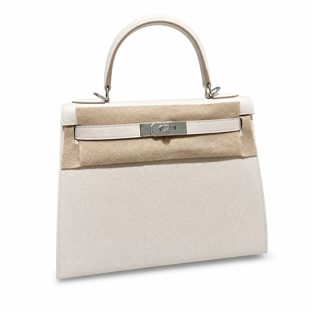 Hermès Kelly Sellier 28 Craie Epsom Calf Leather Palladium Hardware
