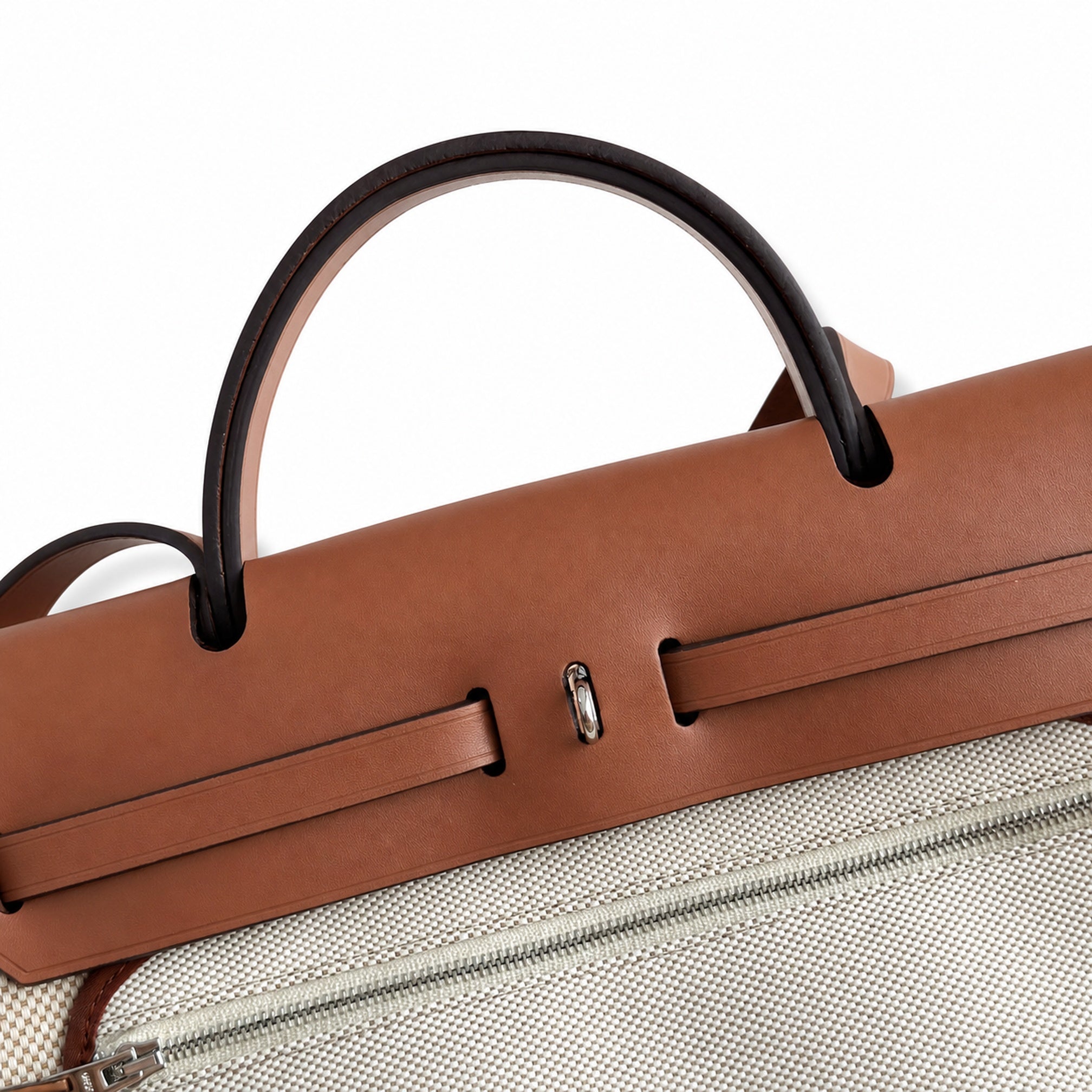 Hermès Herbag Zip 31 Beige Sable Plain Toile H / Fauve Vache Hunter Leather Palladium Hardware