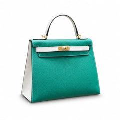 Hermès Kelly II 28cm Vert Vertigo × Craie Color Matching Epsom Calf Leather Gold Hardware