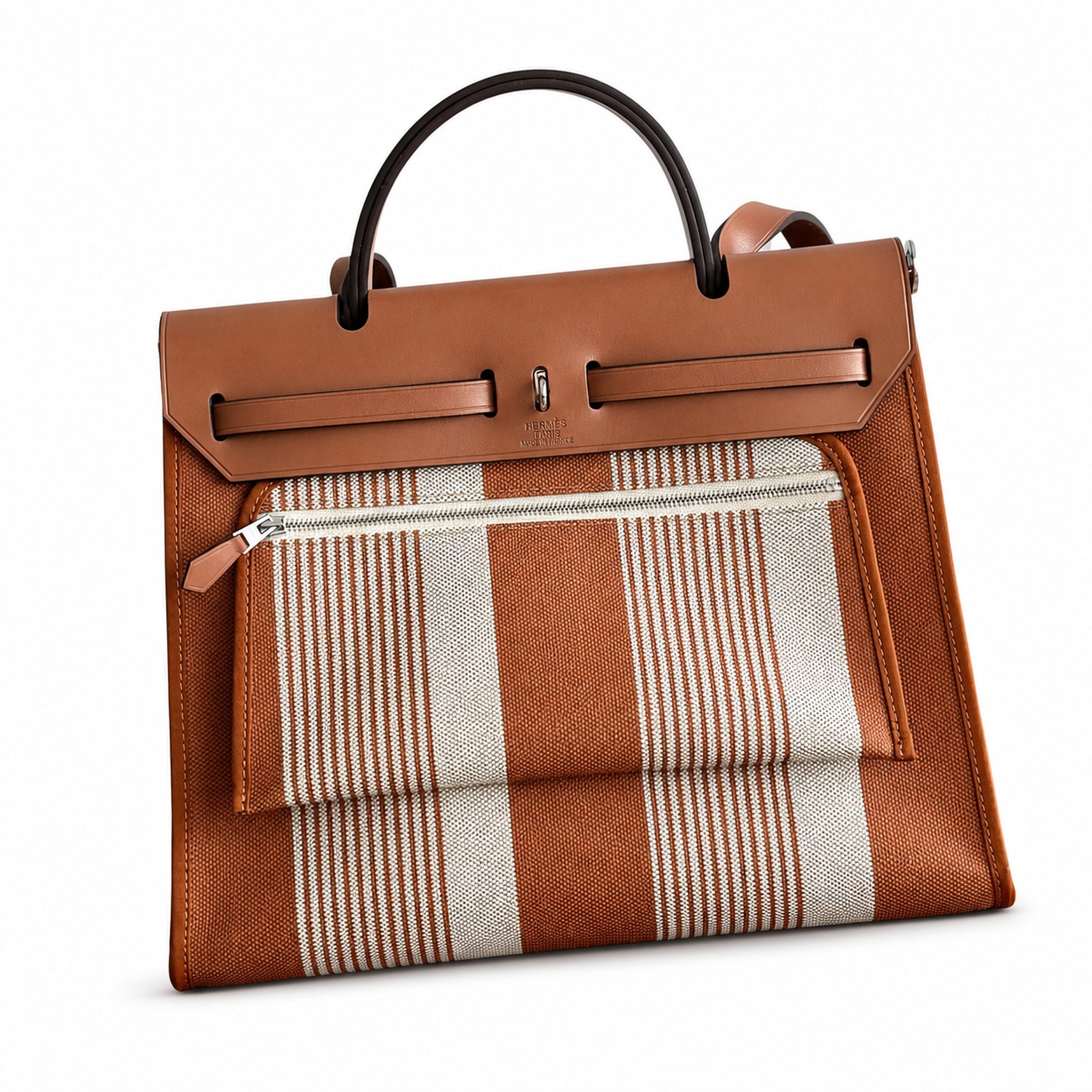 Hermès Herbag Zip 31 Vache Hunter / Toile H Vibration Fauve / Ecru-Beige