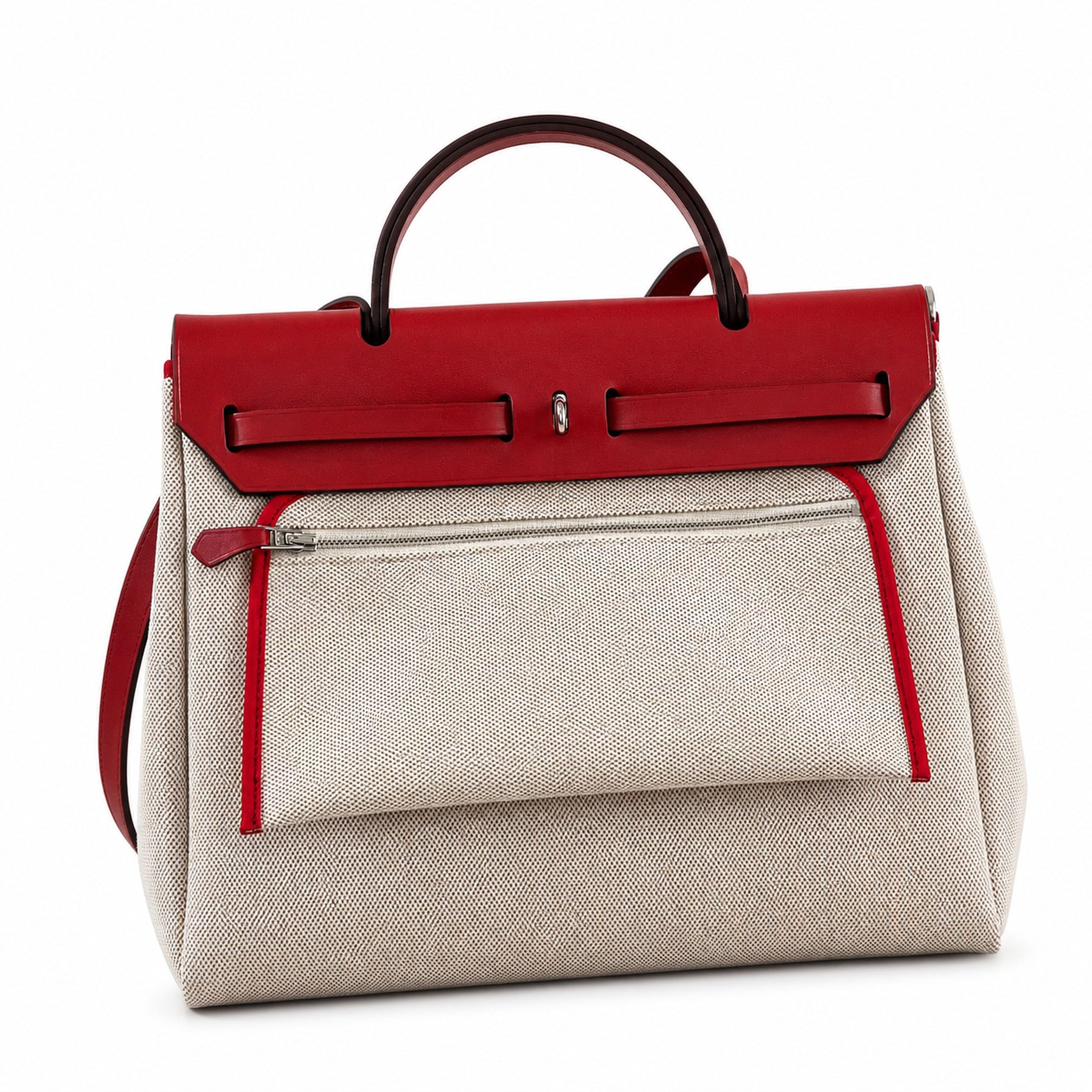 Hermès Herbag Zip 31 Écru Toile H Rouge Pegasus Print / Rouge Epsom Calf Leather Palladium Hardware