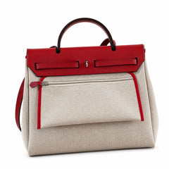 Hermès Herbag Zip 31 Écru Toile H Rouge Pegasus Print / Rouge Epsom Calf Leather Palladium Hardware