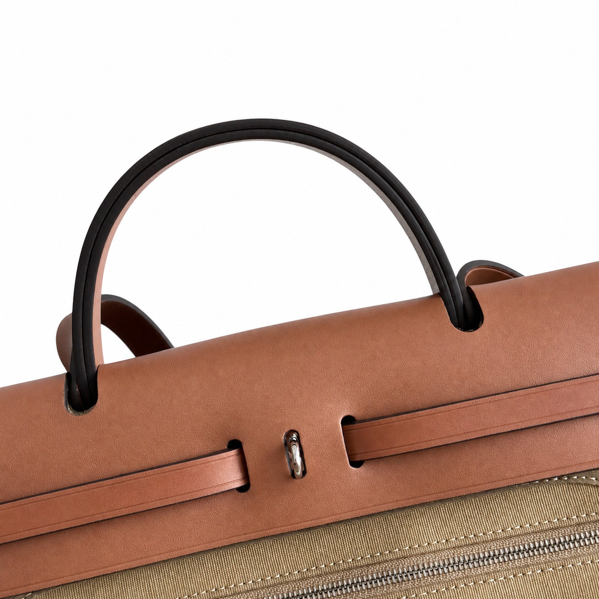 Hermès Herbag 31 Khaki Canvas & Caramel Calf Leather Palladium Hardware