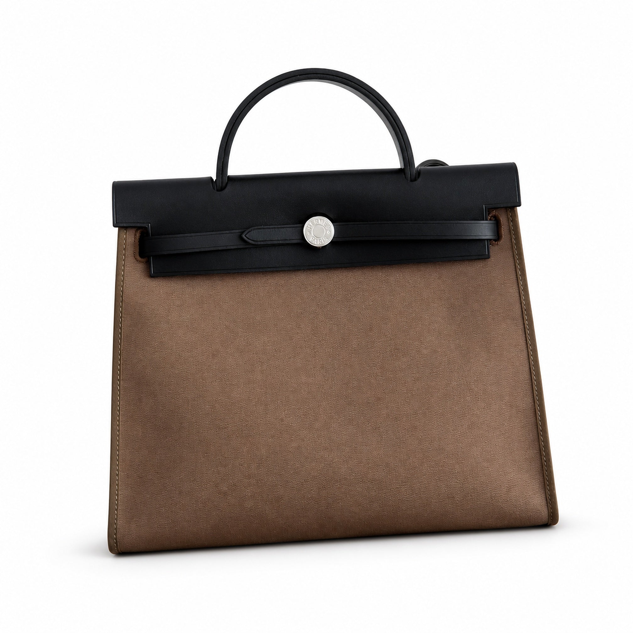 Hermès Herbag Zip 31 Berline PM Etoupe Toile H / Ebene Vache Calf Leather Palladium Hardware