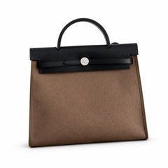 Hermès Herbag Zip 31 Berline PM Etoupe Toile H / Ebene Vache Calf Leather Palladium Hardware