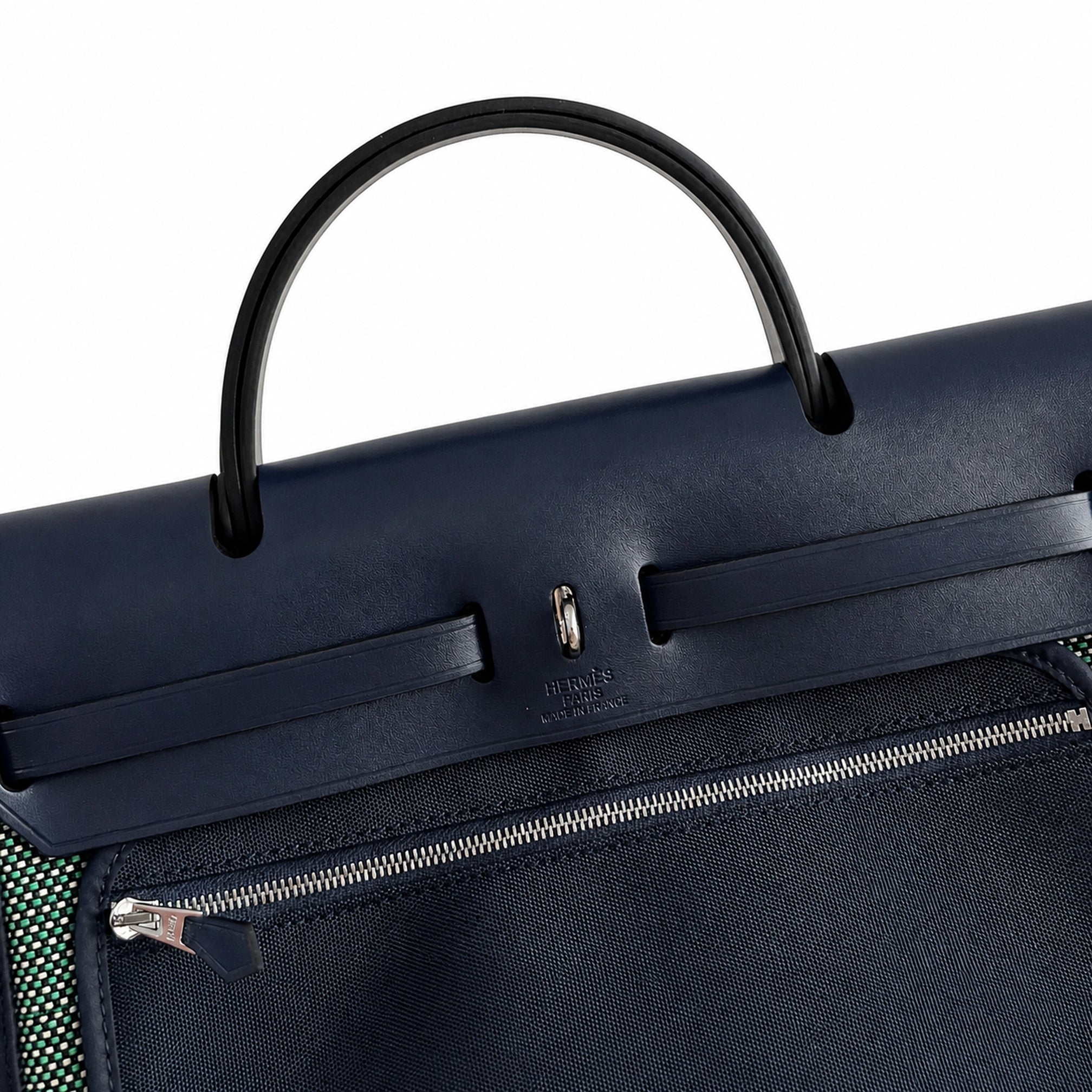 Hermès Herbag Zip 31 Vert Cypress Mini Grid Toile H / Bleu Marine Vache Hunter Leather Palladium Hardware