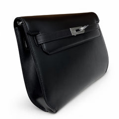 Hermès Kelly Dépêches 25 Noir Box Calf Leather Palladium Hardware