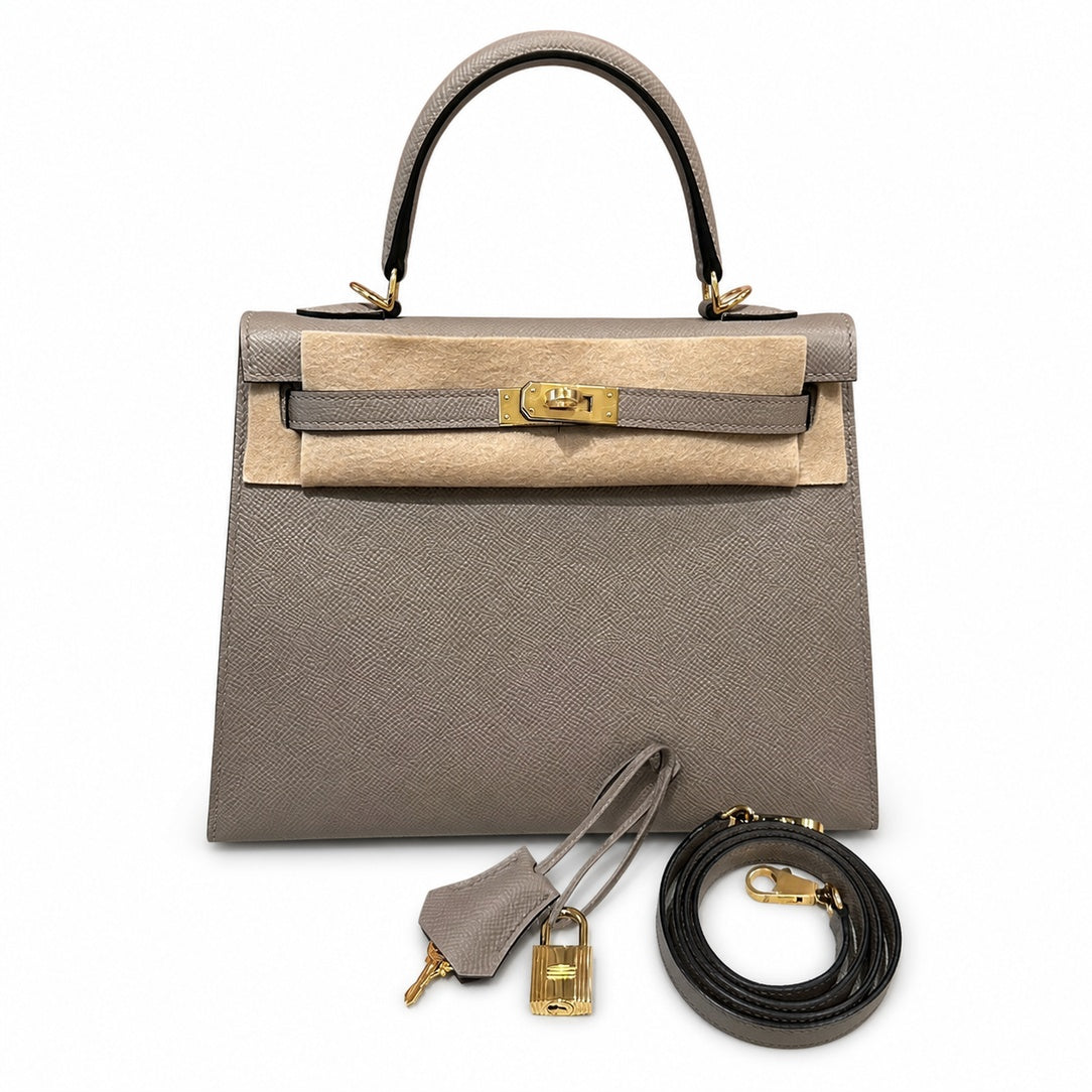 Hermès Kelly Sellier 25 Gris Asphalte Epsom Calf Leather Gold Hardware