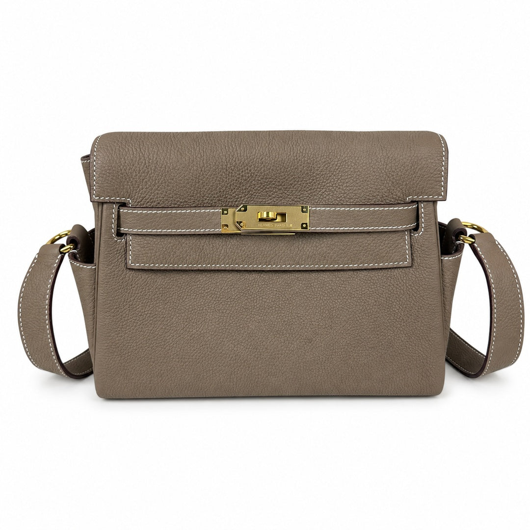 Kelly Messenger PM 27 Veau Togo, Élephant, Gold Hardware