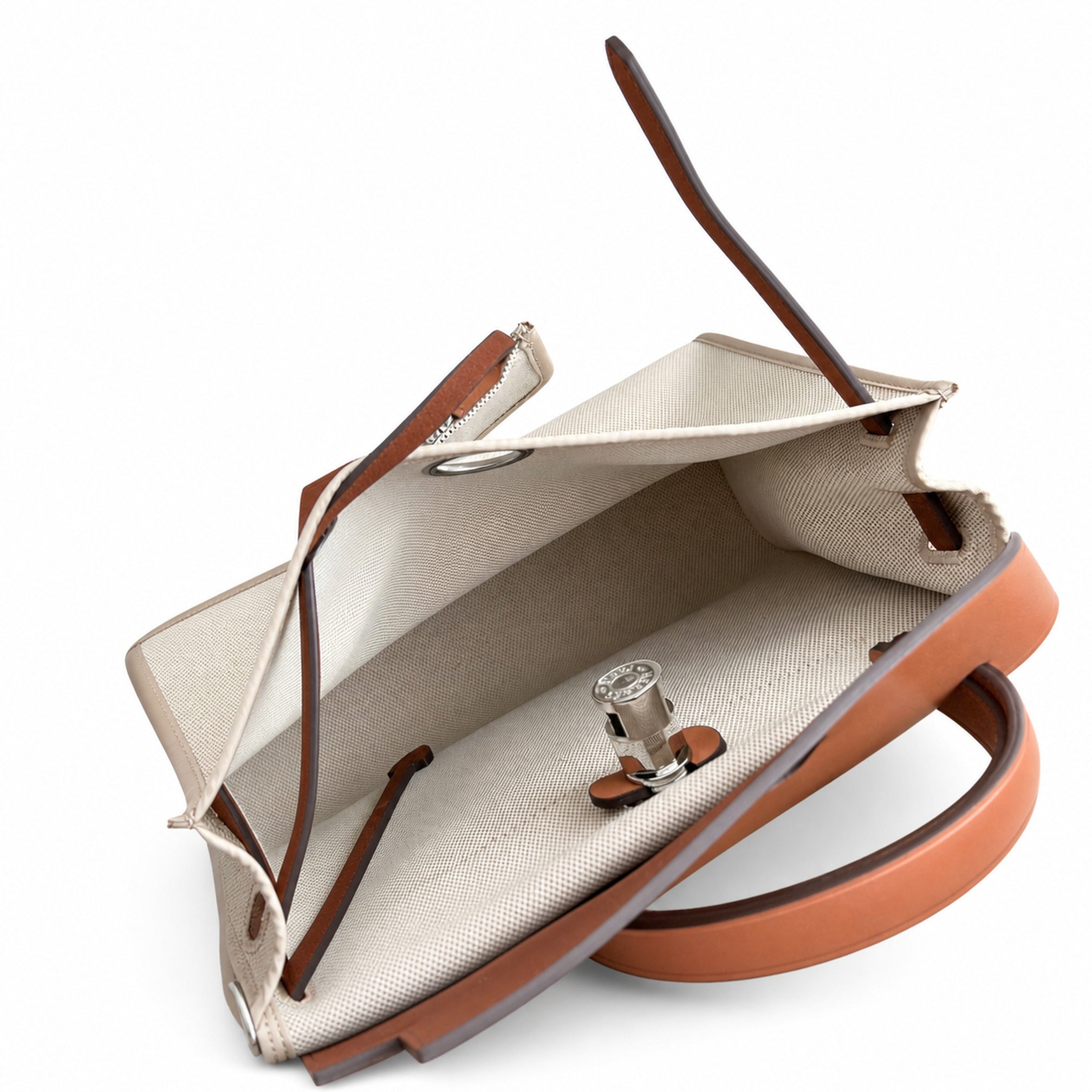 Hermès Herbag 31 Natural Canvas & Caramel Calf Leather Palladium Hardware