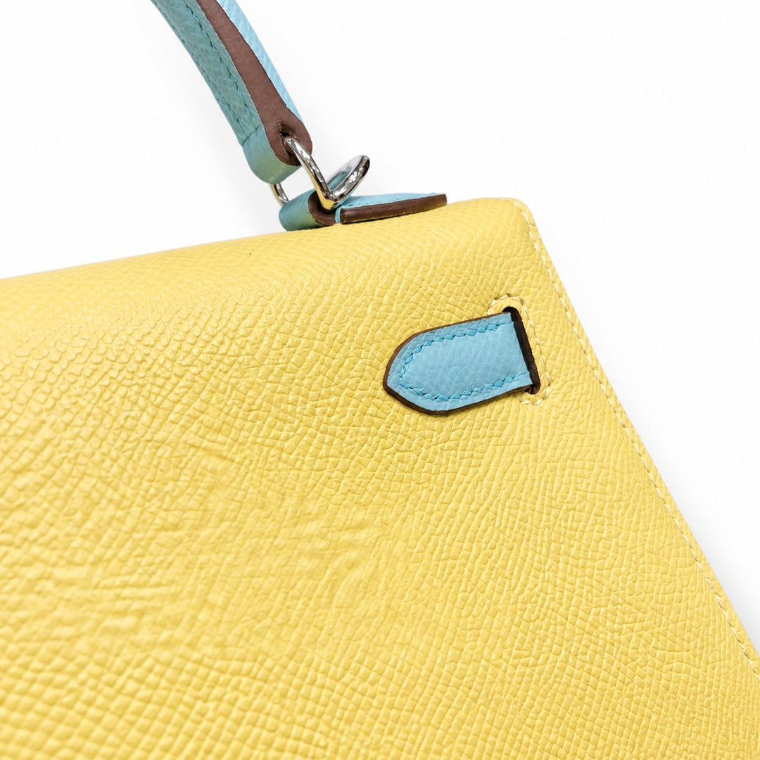 Hermès Kelly II 28cm Soufre × Blue Atoll Color Matching Epsom Calf Leather Palladium Hardware