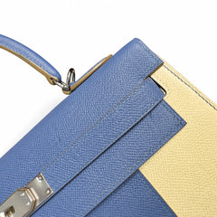 Hermès Kelly Flag Sellier 32 Craie & Blue Agate Epsom Calf Leather Palladium Hardware