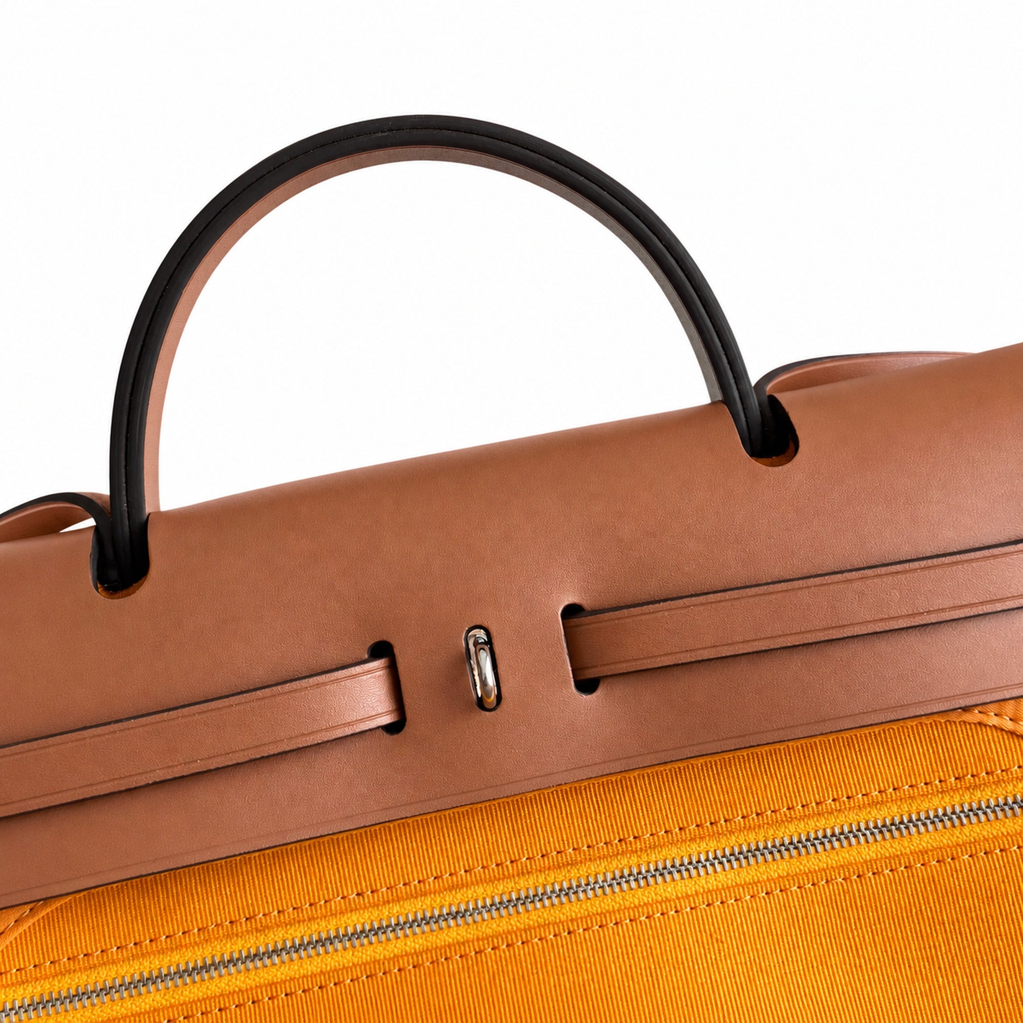 Hermès Herbag Zip 31 Orange Canvas & Caramel Calf Leather Palladium Hardware