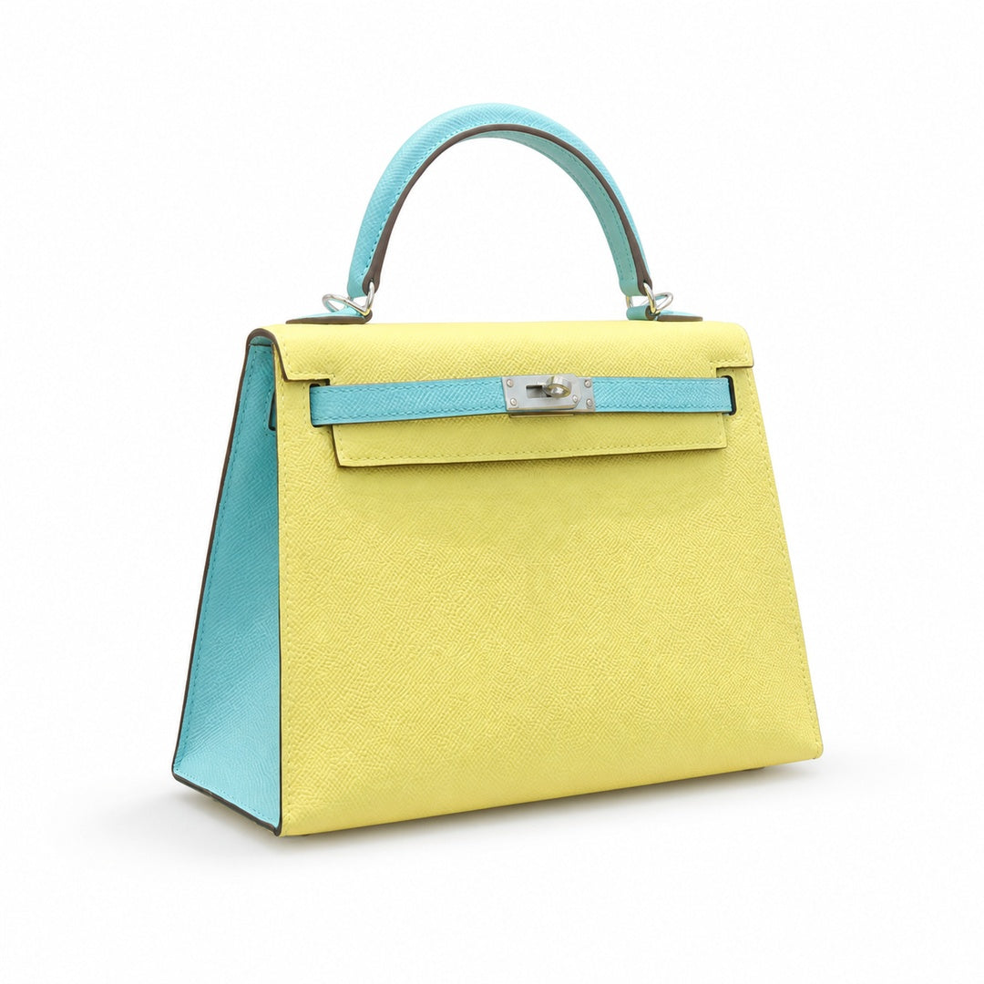 Hermès Kelly II 28cm Soufre × Blue Atoll Color Matching Epsom Calf Leather Palladium Hardware