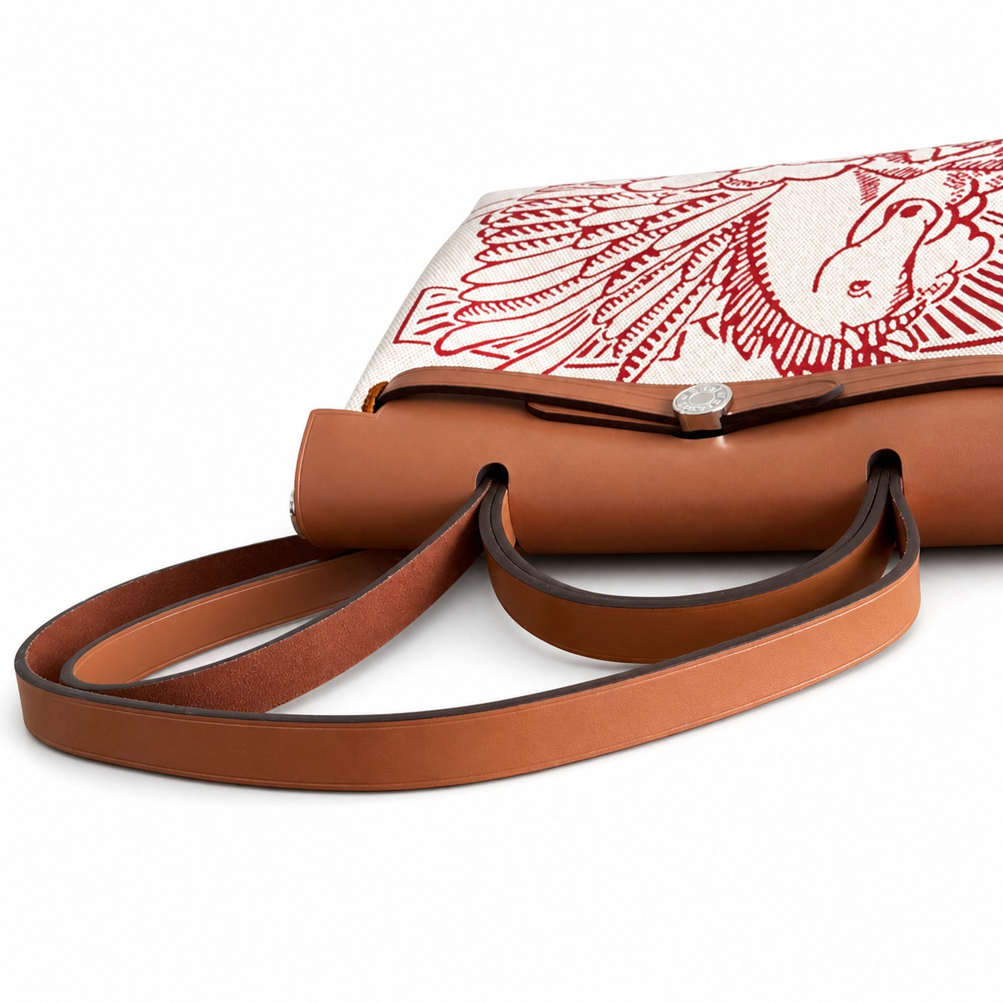 Hermès Herbag Zip 31 Écru Toile H Rouge Pegasus Print / Fauve Vache Hunter Leather Palladium Hardware