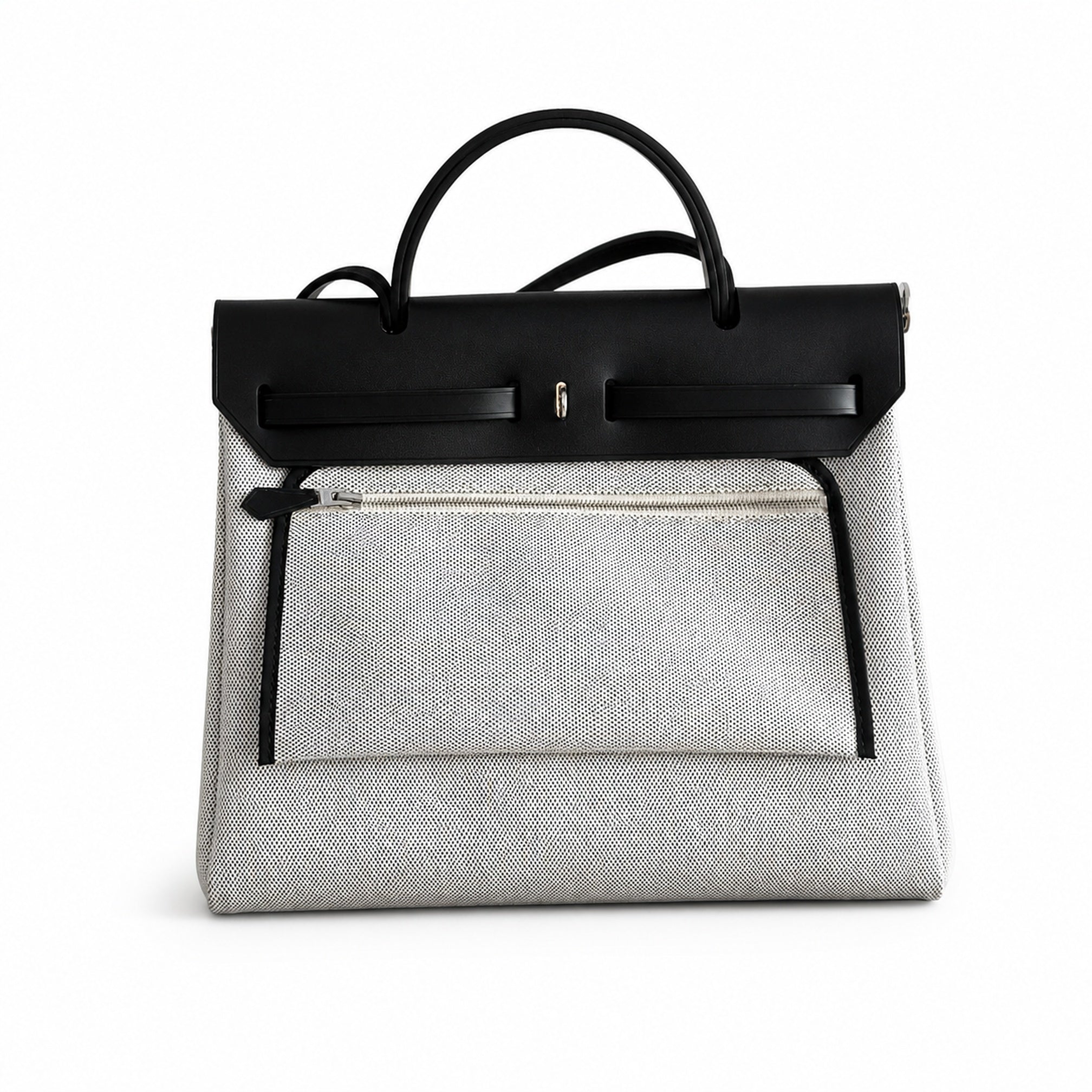 Hermès Herbag Zip 31 Écru Toile H Gris Chain D'Ancre Print / Noir Vache Hunter Leather Palladium Hardware