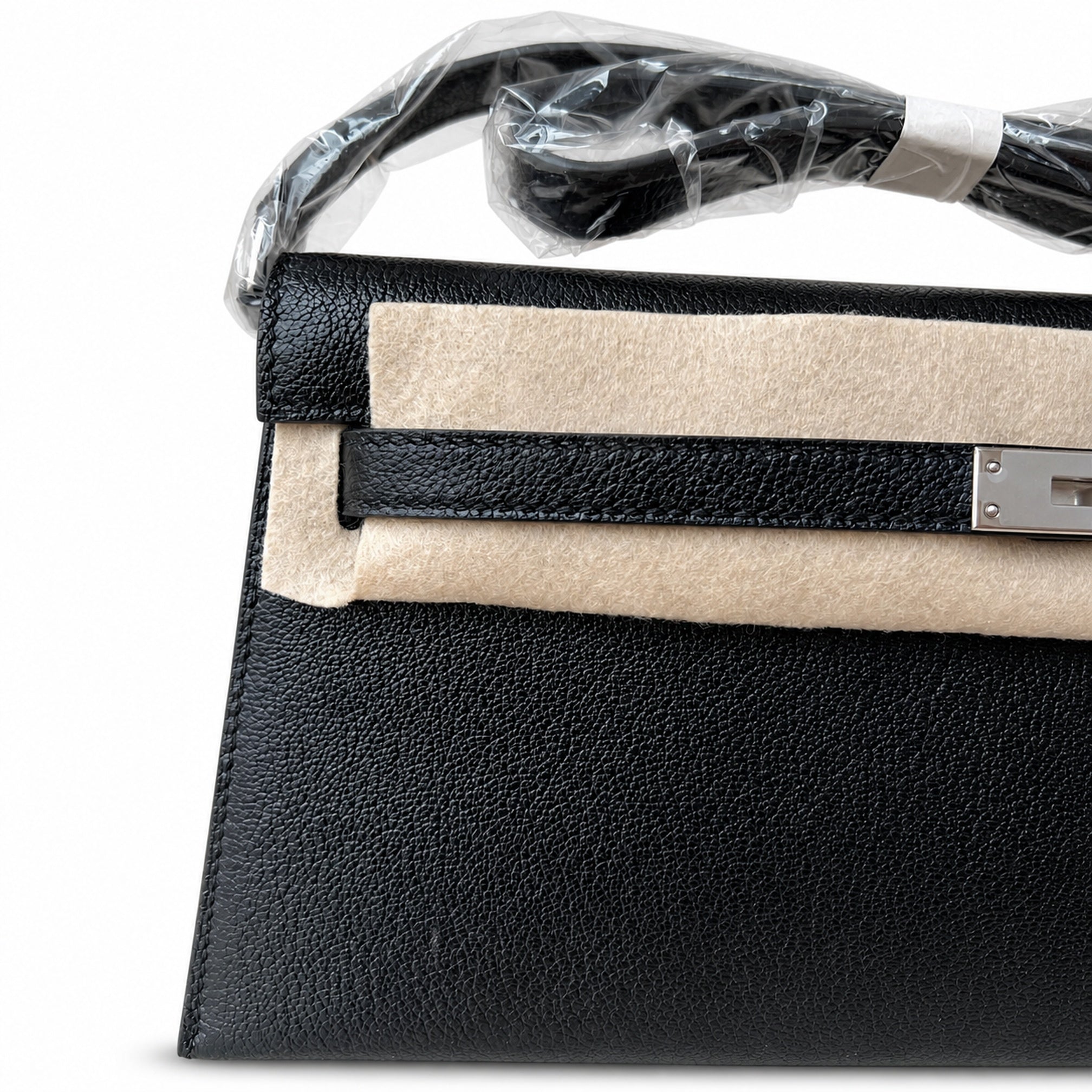 Hermès Kelly Shoulder Noir & Craie Two-Tone Epsom Palladium Hardware