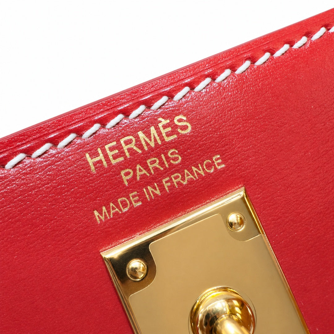Hermès Kelly Color: 5x/Rouge piment Size: 25*17*7cm Leather: Box From France Hardware: gold Kelly 25, chili red-white thread, bright cowhide imported from France, gold buckle, high-end handmade exclus