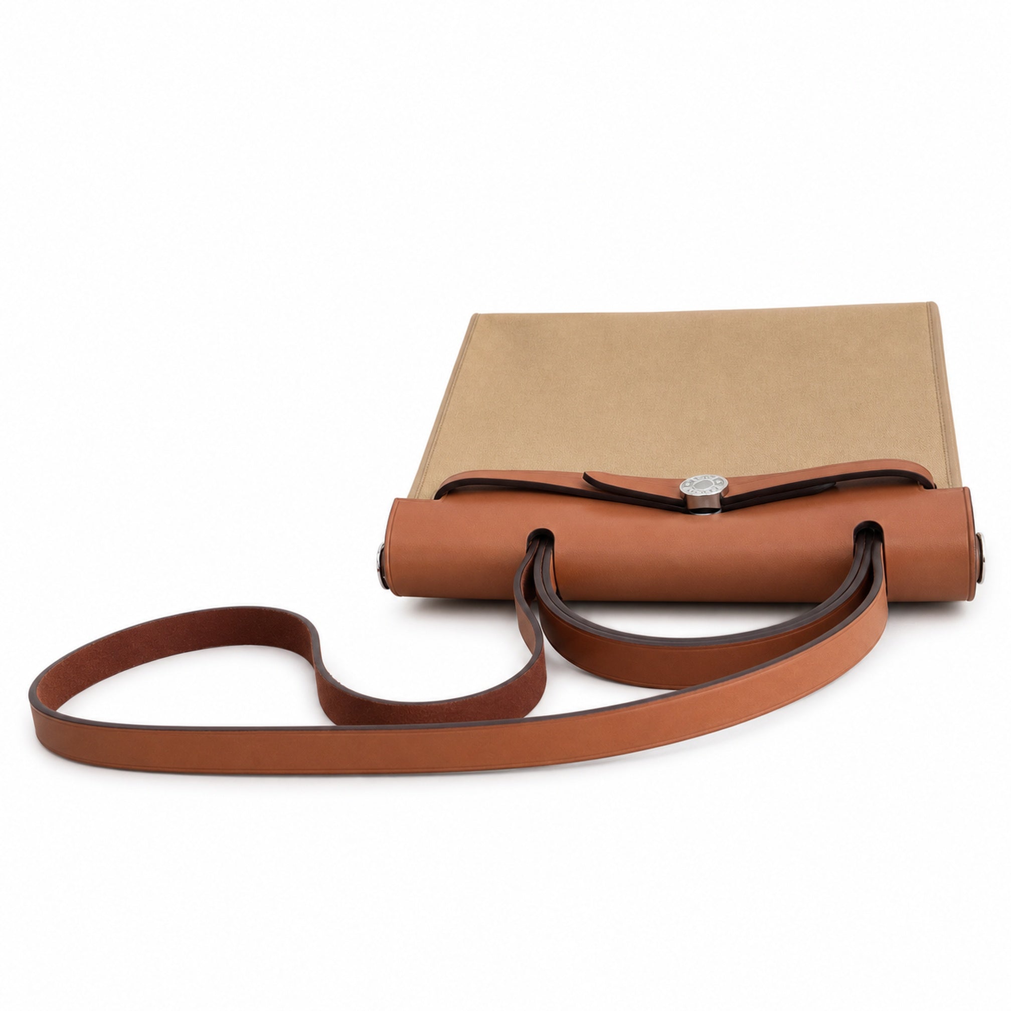Hermès Herbag 31 Khaki Canvas & Caramel Calf Leather Palladium Hardware