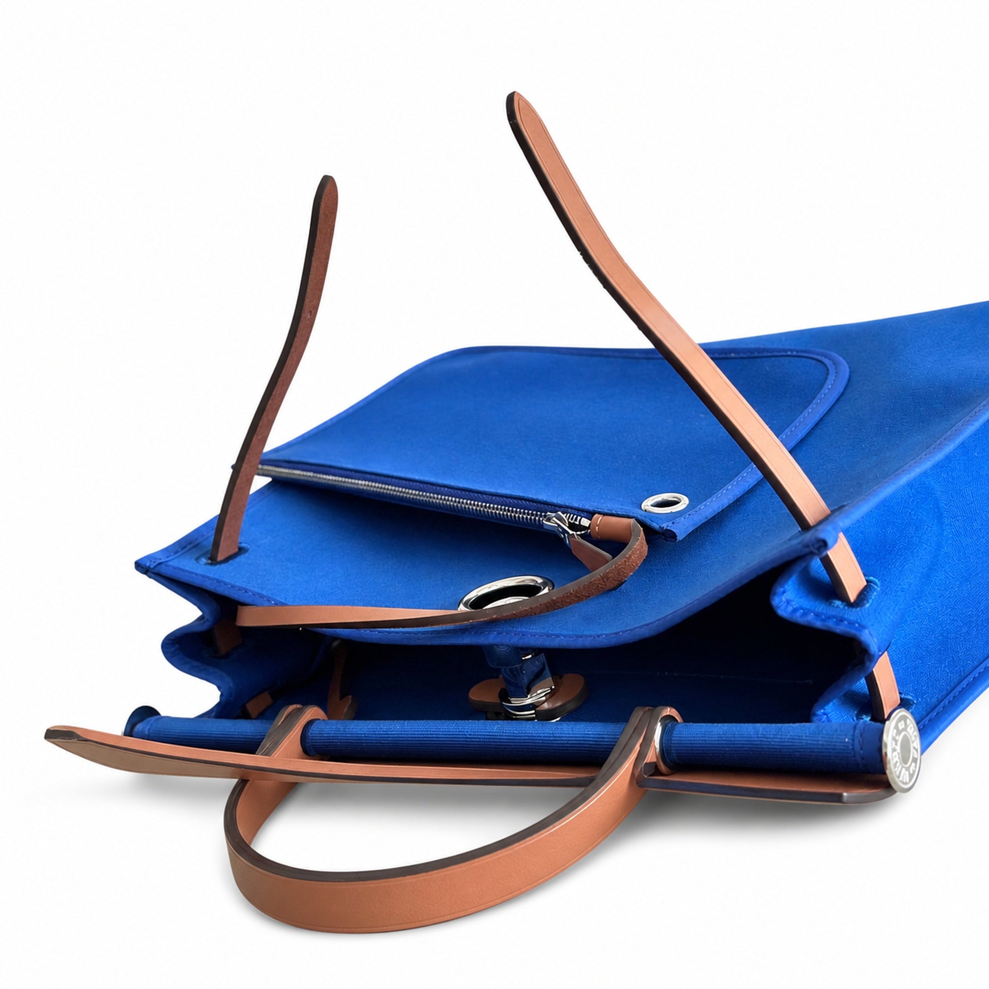 Hermès Herbag Zip 31 Bleu Royal Toile H / Fauve Vache Hunter Leather Palladium Hardware