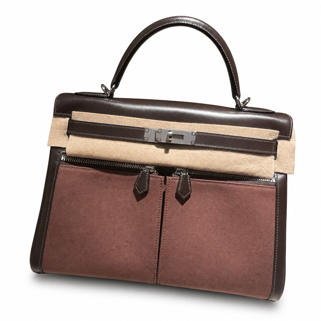 Kelly Lakis 32 Veau Box Calf Patchwork, Ebène & Cuivre, Palladium Hardware
