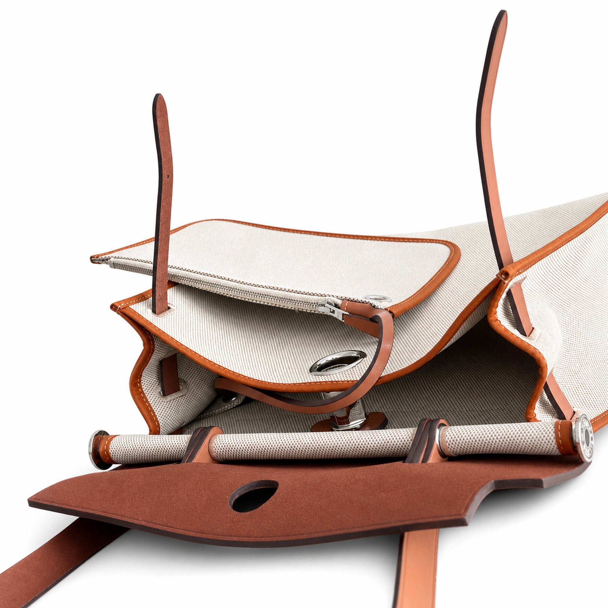 Hermès Herbag Zip 31 Ecru Toile Militaire & Gold Brown Box Calf Leather Palladium Hardware