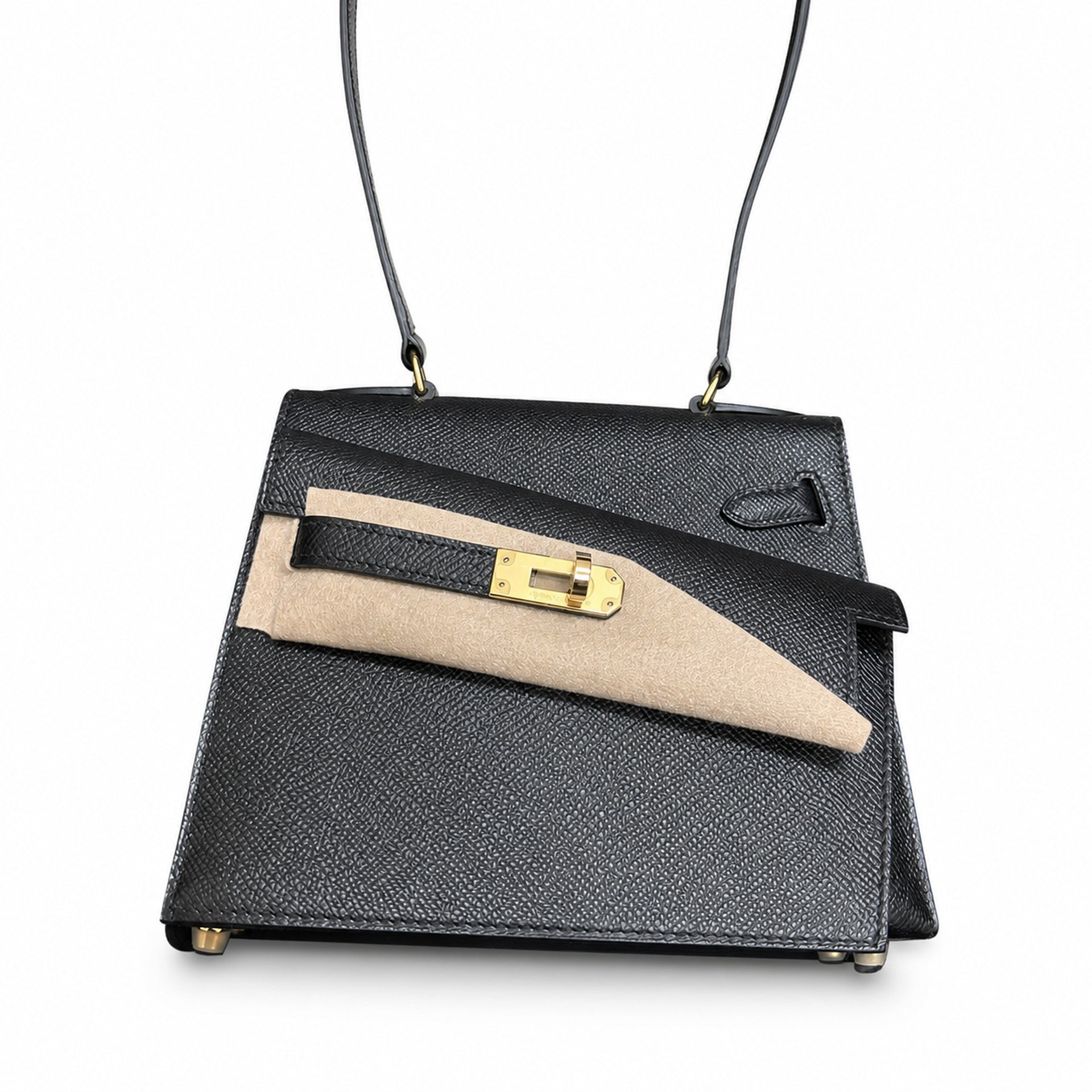Hermès Kelly Desordre Sellier 20cm Noir Epsom Calf Leather Gold Hardware