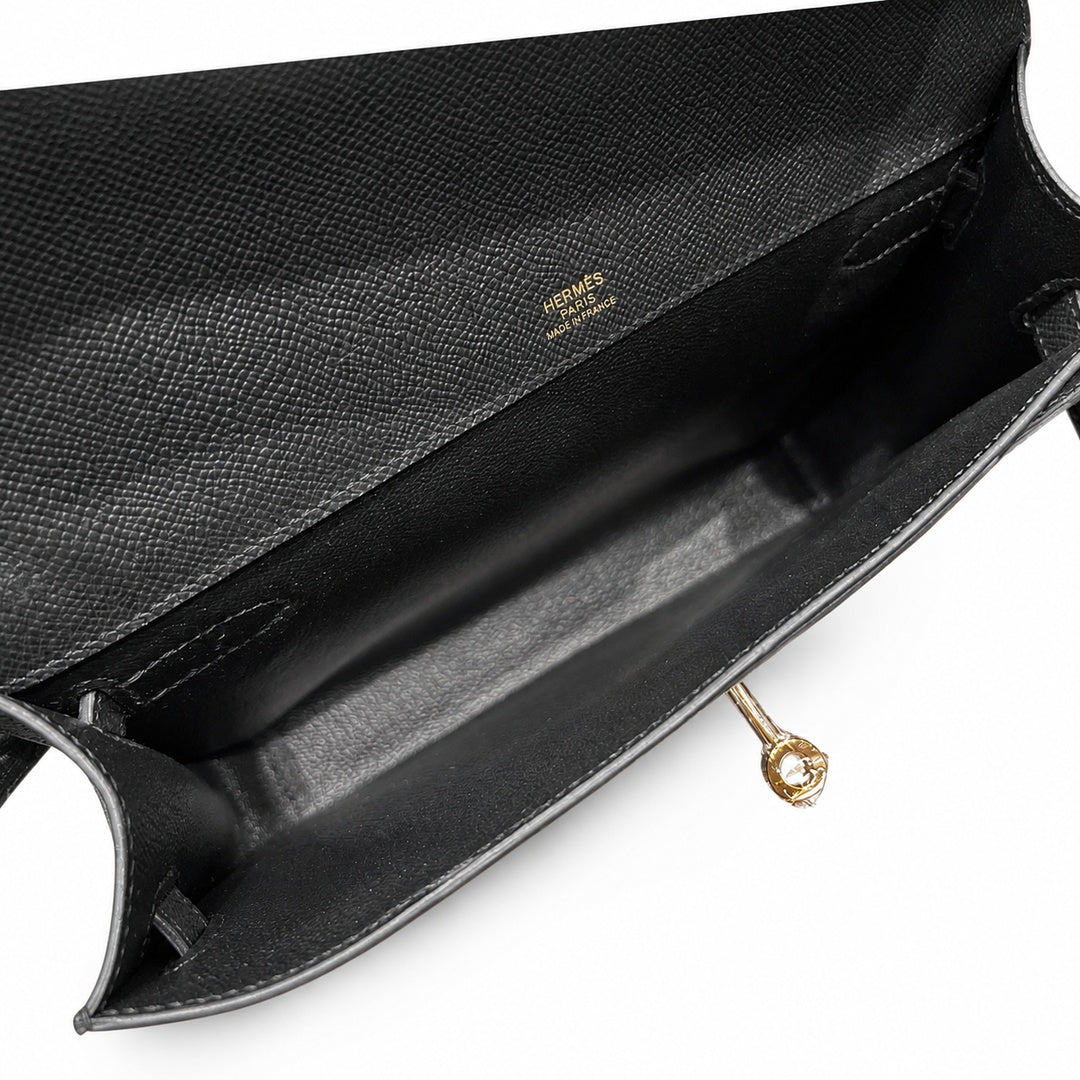 kelly Depeches 25cm Epsom leather  Noir Gold Hardware